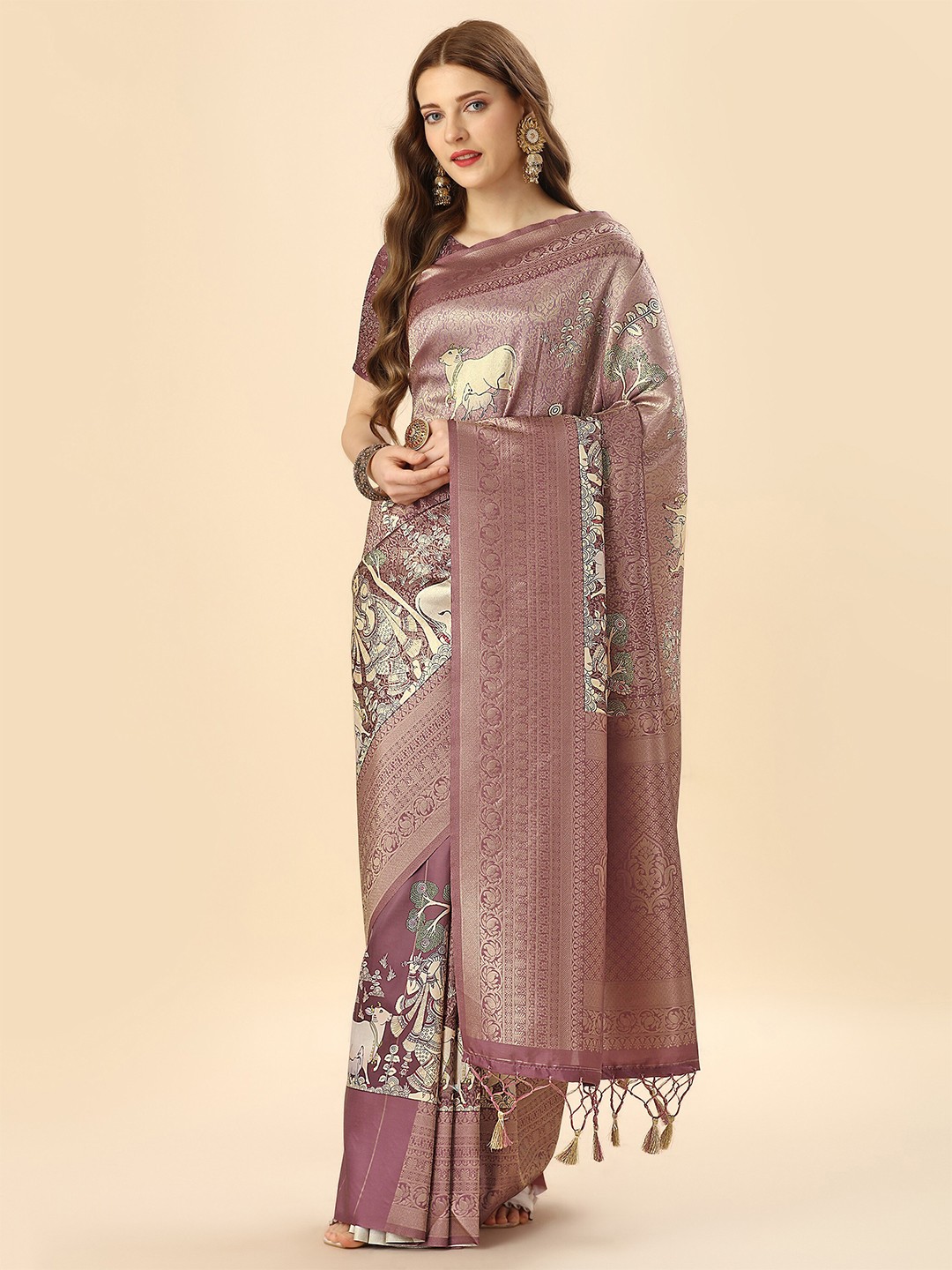 

Mitera Magenta & Gold-Toned Ethnic Motifs Woven Design Zari Banarasi Saree