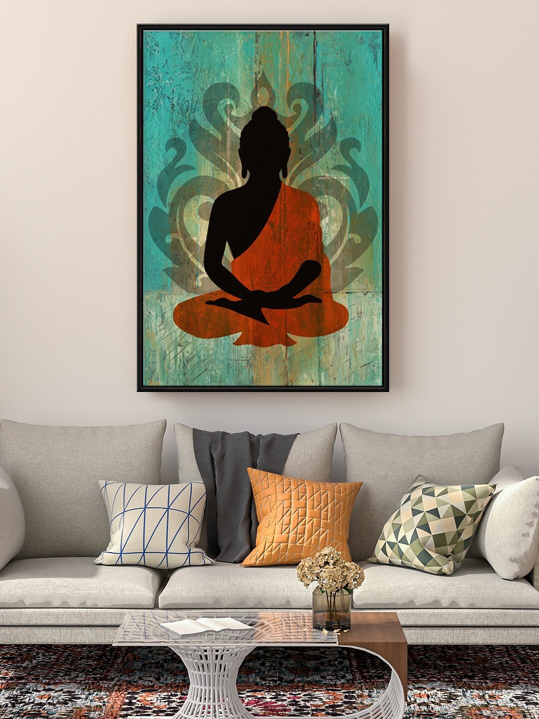 

999Store Green & Red Sitting Buddha Painting Wall Art