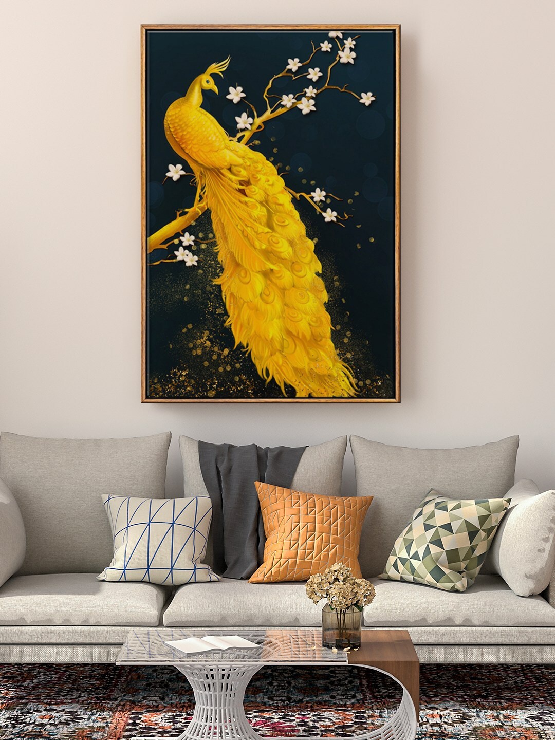 

999Store Black & Yellow Peacock Painting Wall Art