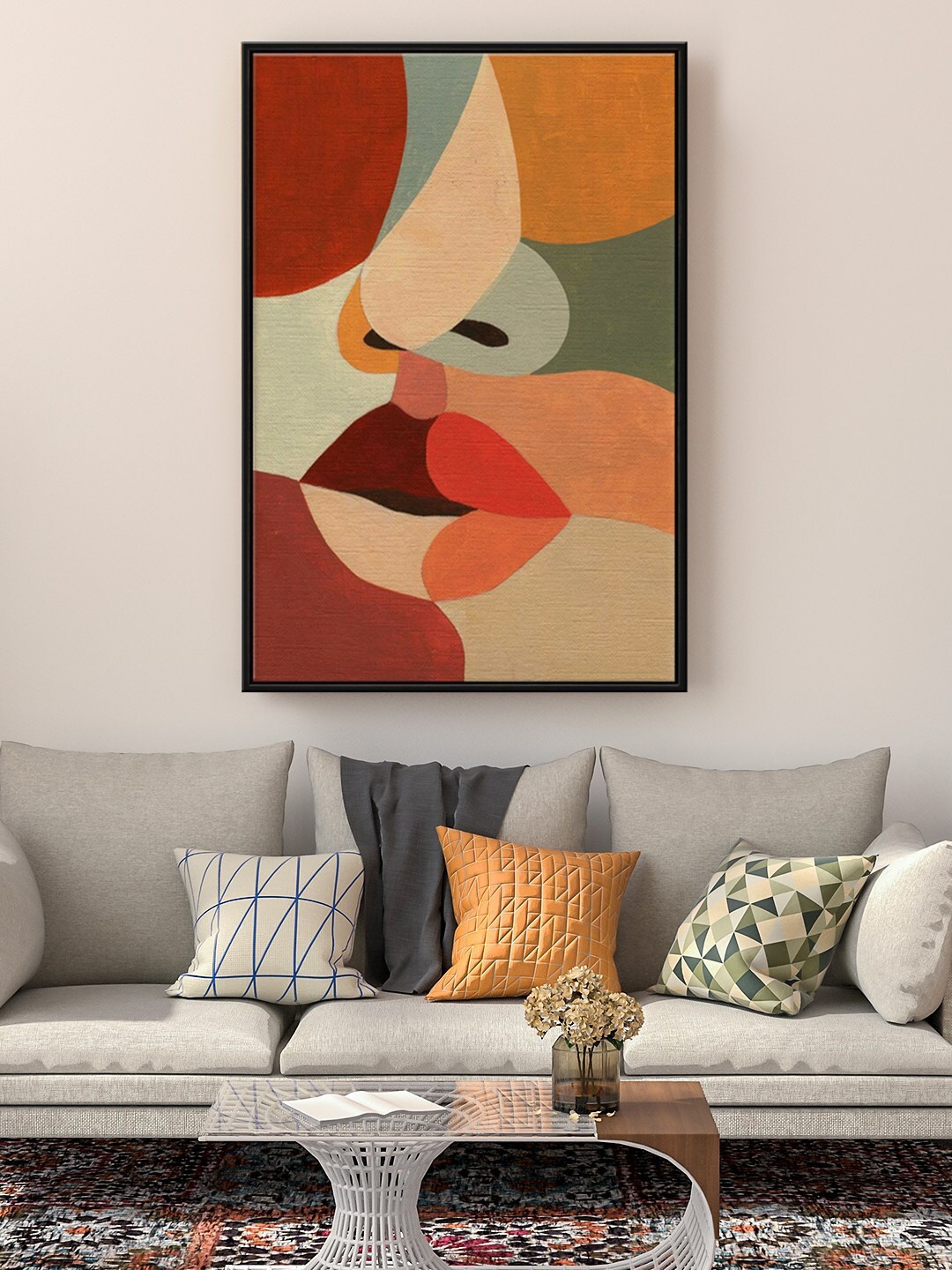 

999Store Green & Orange Two Faces Painting Wall Art