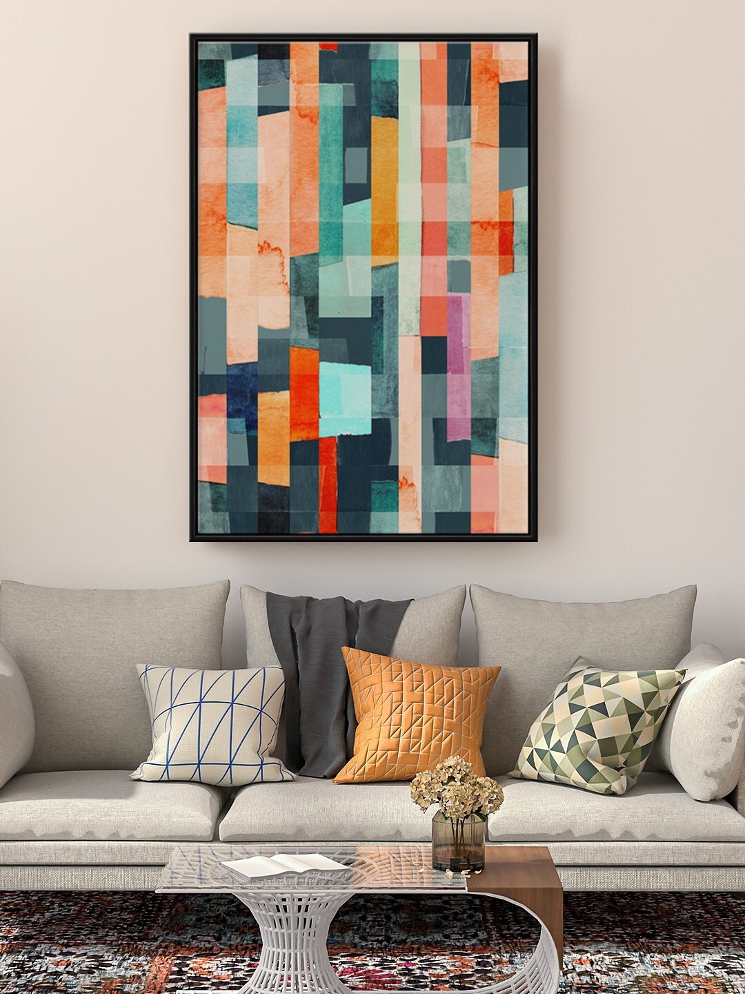 

999Store Floating Blue & Orange Abstract Painting Wall Art