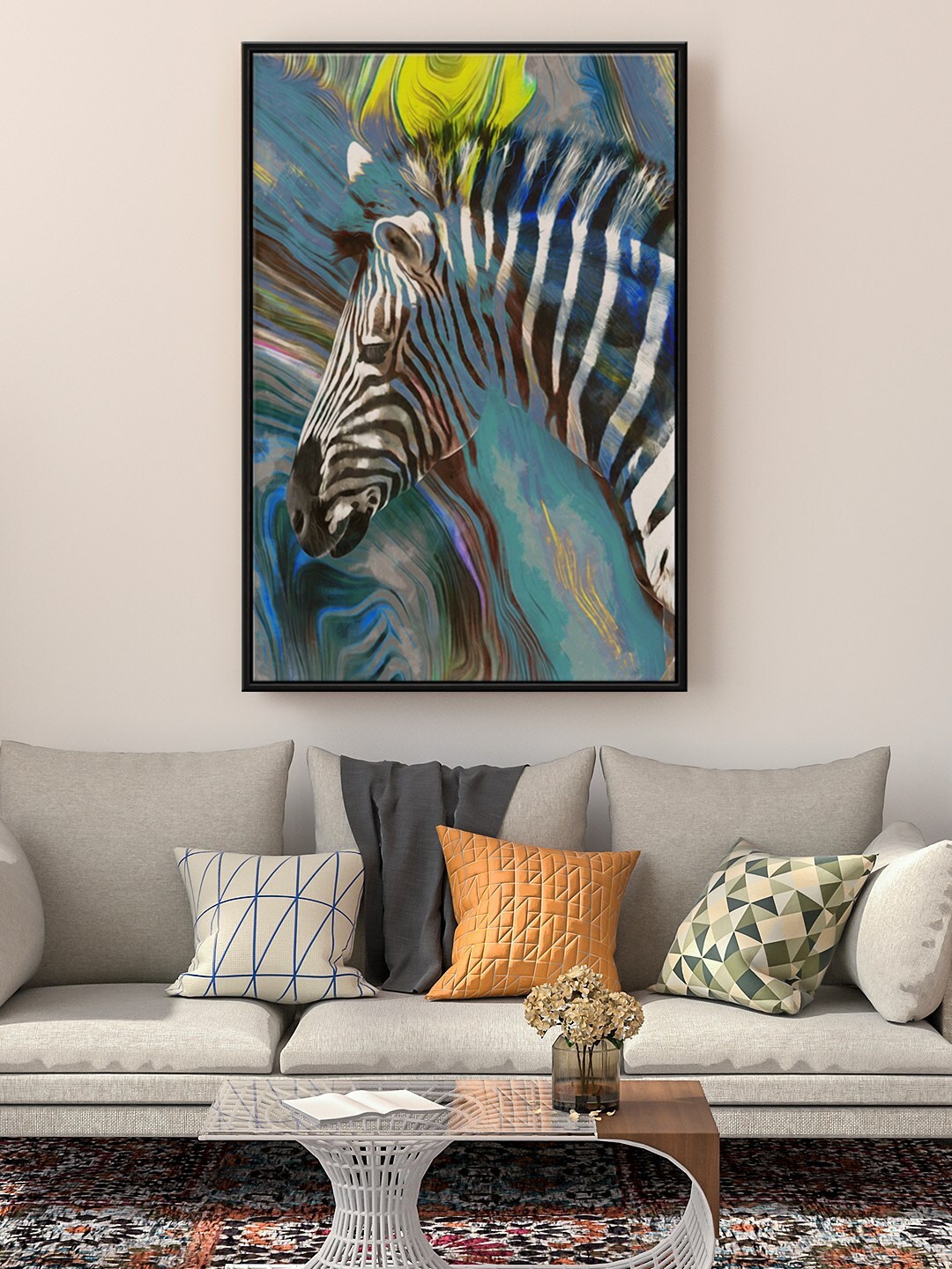 

999Store Floating Blue & Black Zebra Painting Wall Art