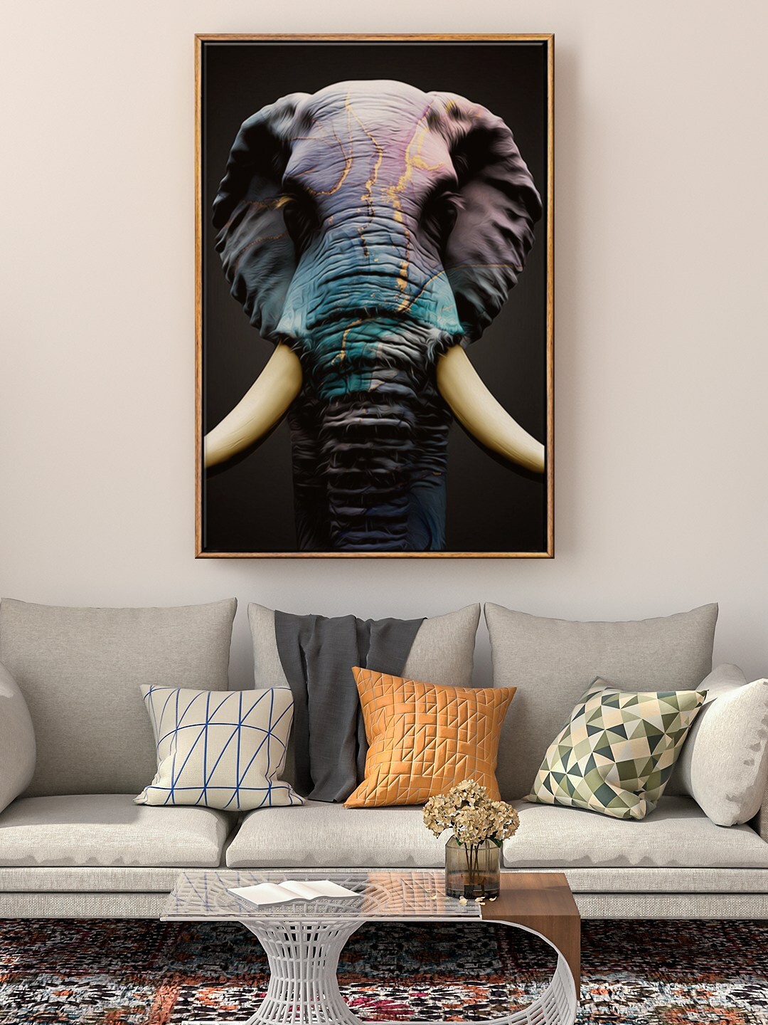 

999Store Floating Black & Blue Elephant Painting Wall Art