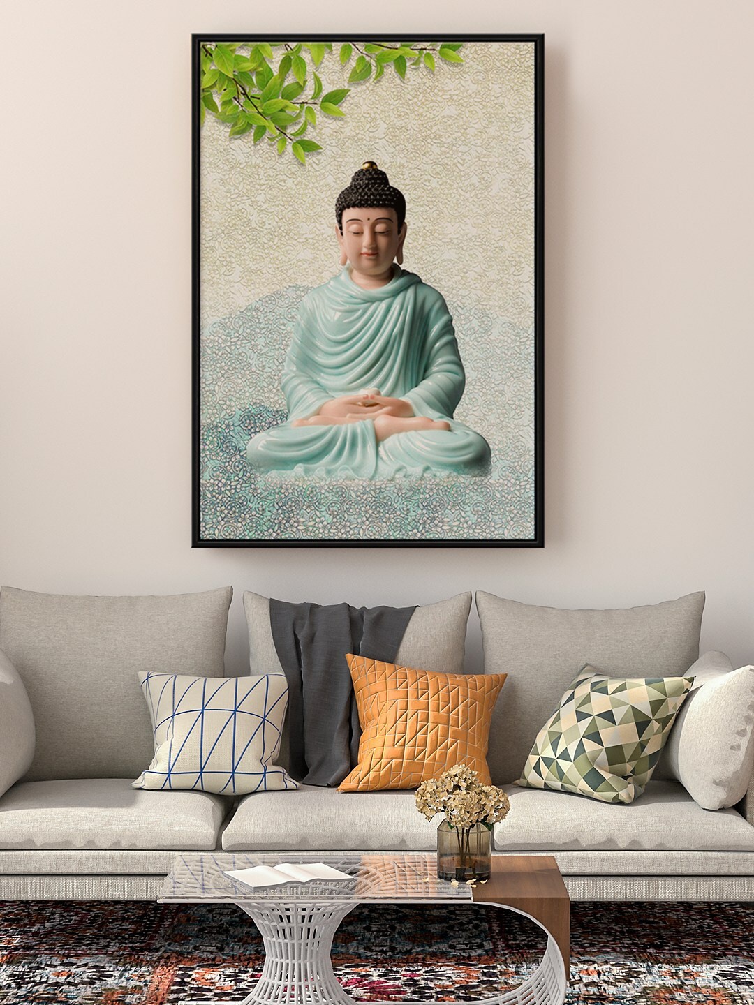 

999Store Floating Grey & Blue Sitting Buddha Painting Wall Art