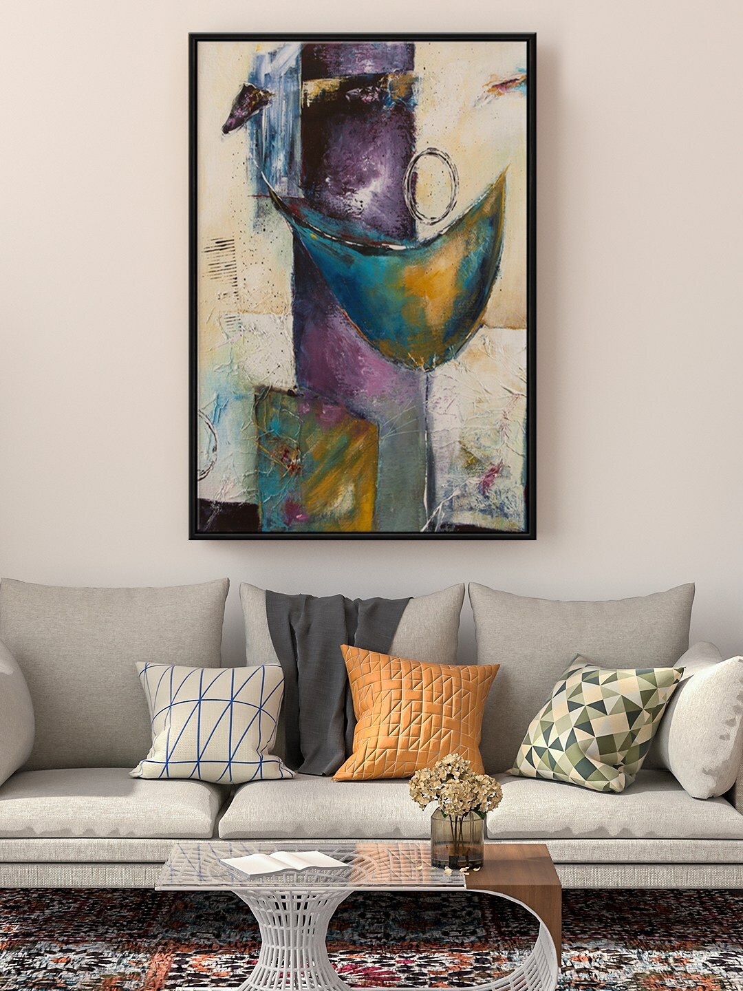 

999Store Floating Peach & Blue Abstract Painting Wall Art