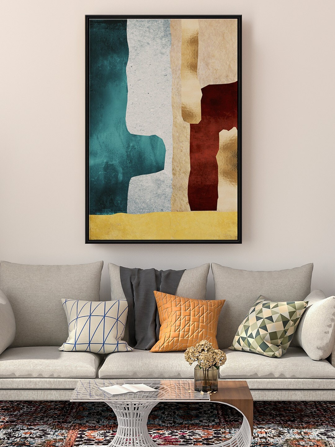

999Store Floating Beige & Blue Abstract Painting Wall Art
