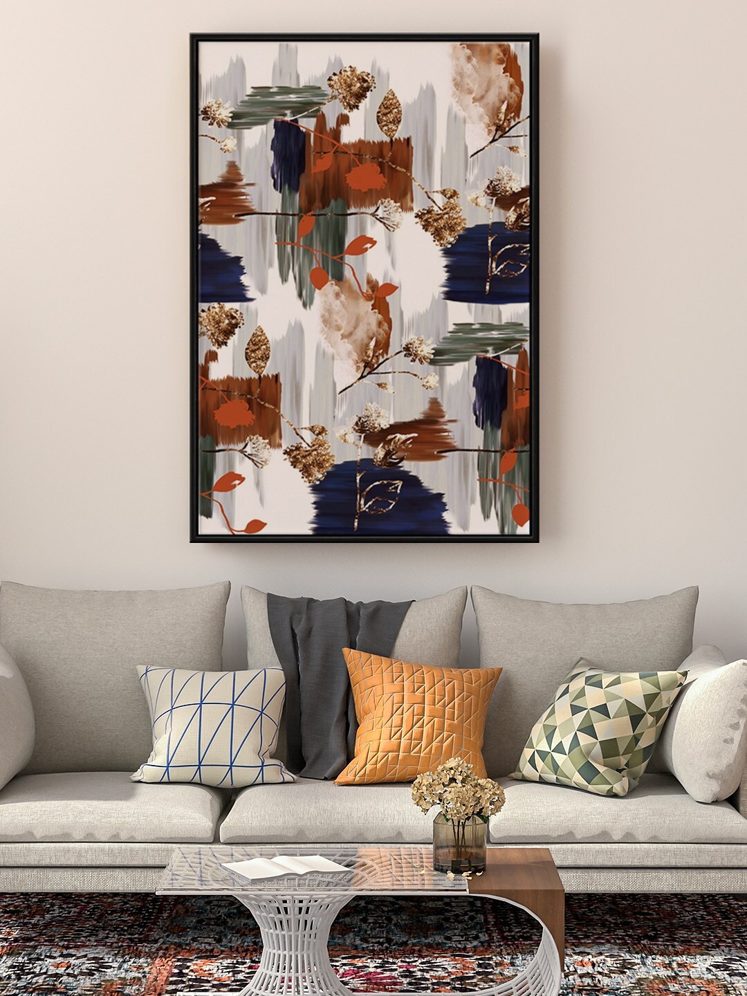 

999Store Floating Frame White & Brown Abstract Painting Wall Art