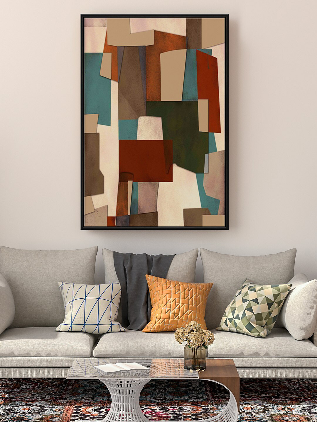 

999Store Floating Frame Grey & Brown Abstract Printed Canvas Wall Art