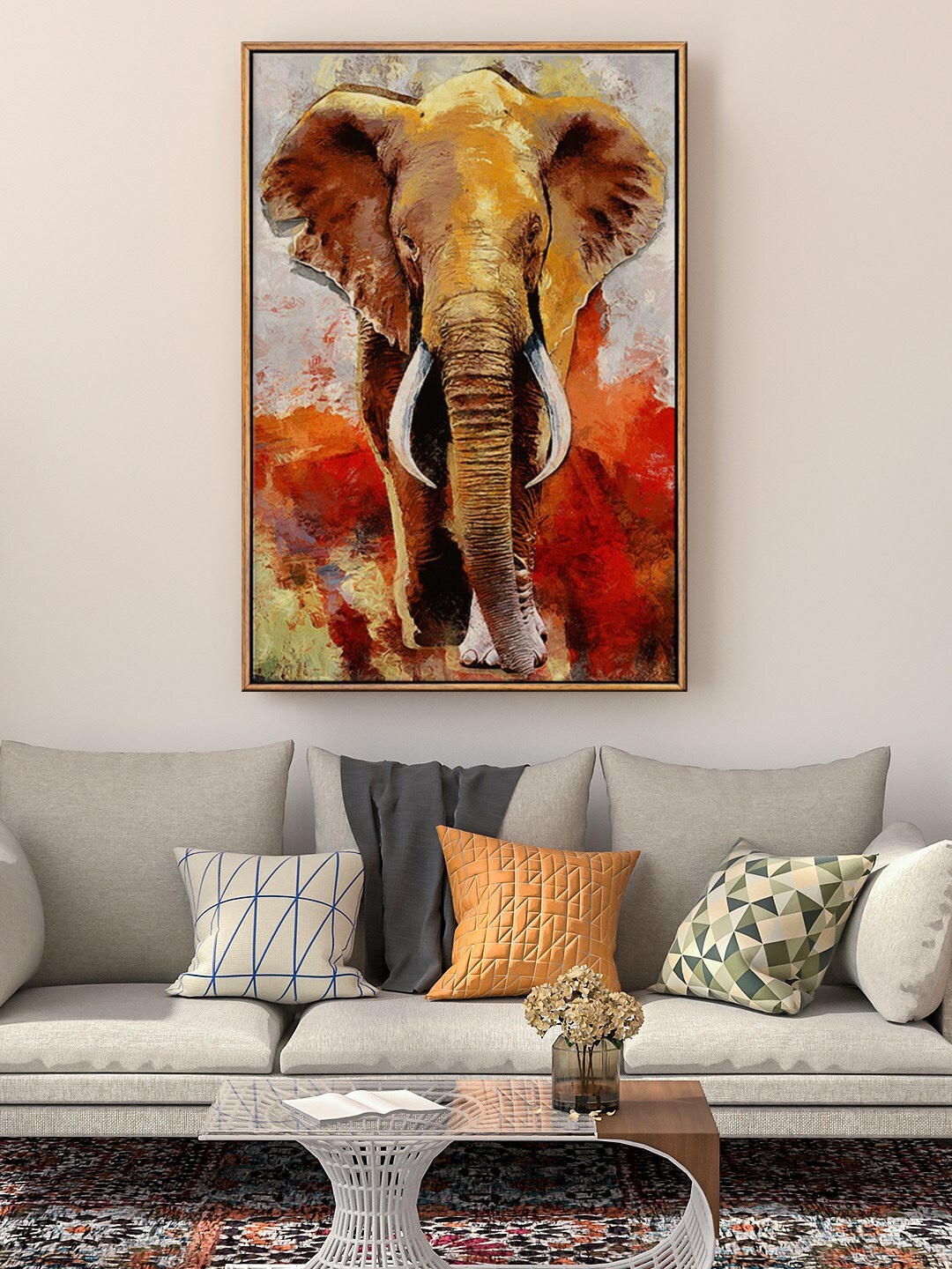 

999Store Floating Frame Orange & Brown Animal Printed Wall Art