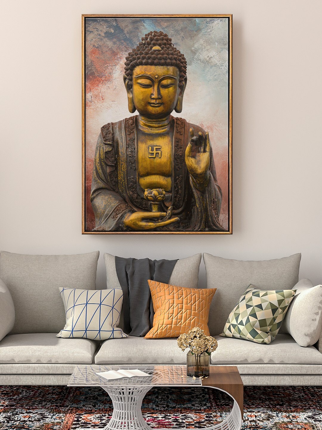 

999Store Black & Gold Gautam Buddha Painting Framed Wall Art