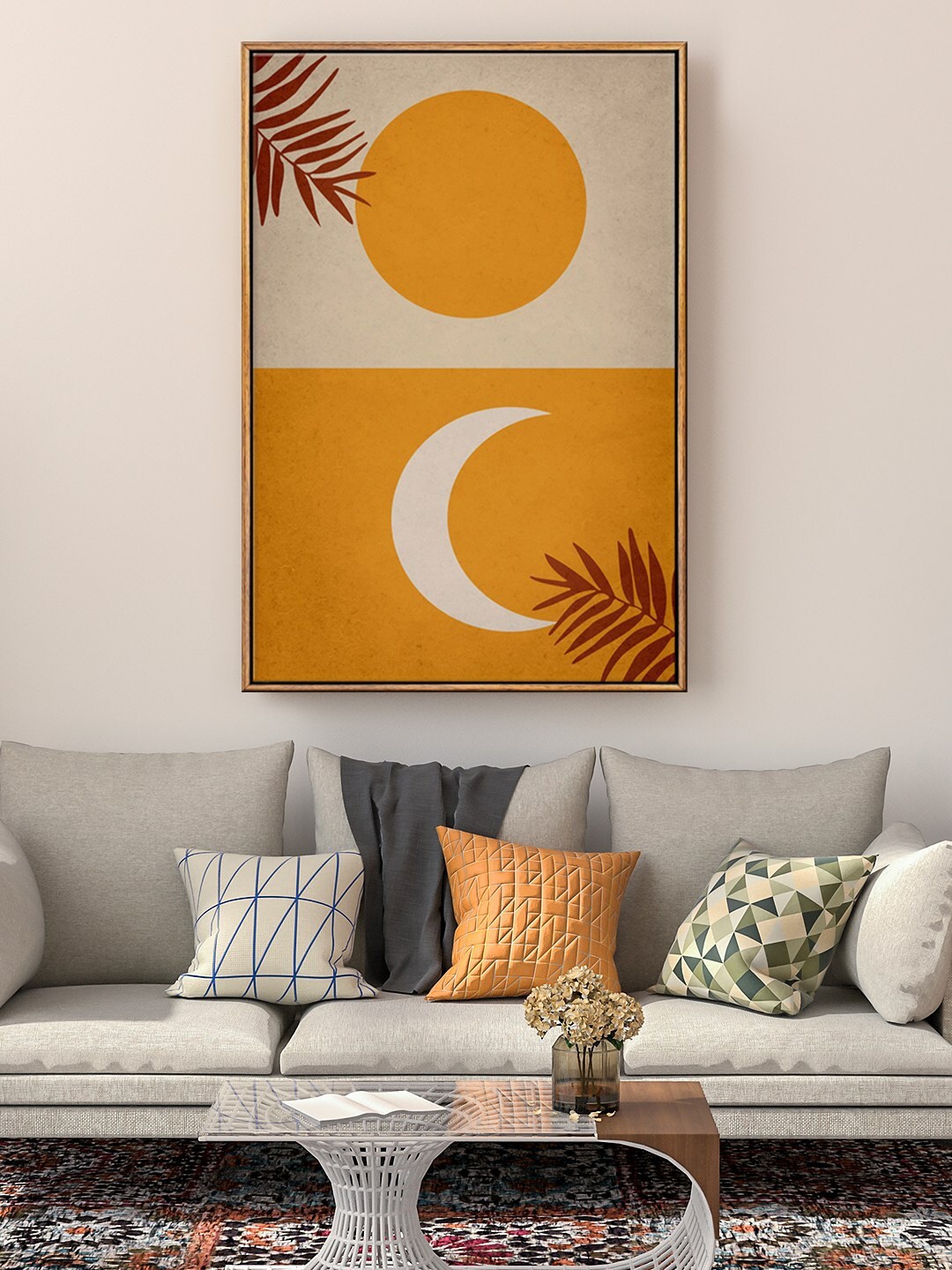 

999Store Yellow Sun & Moon Unique Painting Floating Framed Wall Art
