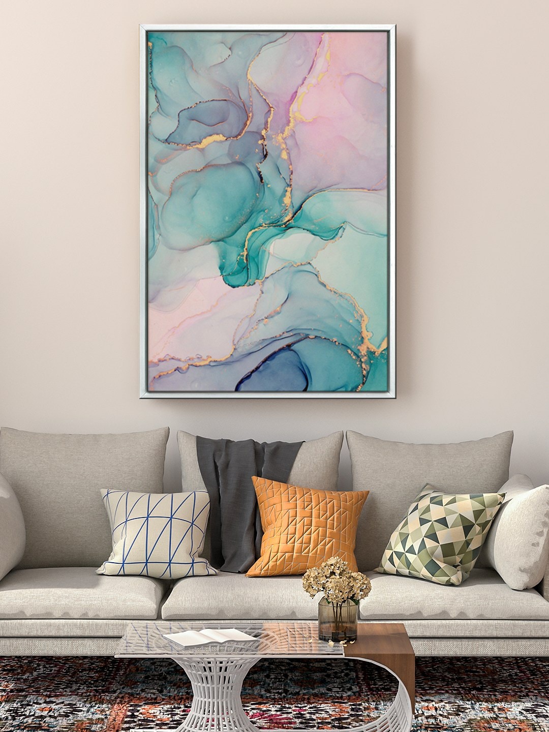 

999Store Blue & Pink Abstract Painting Floating Framed Wall Art
