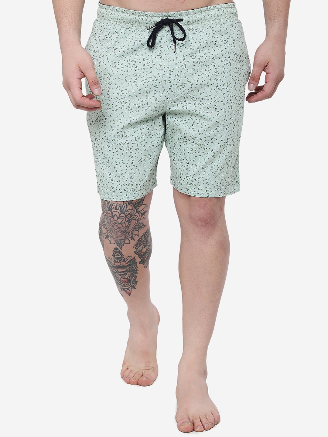 

JADE BLUE Men Printed Slim Fit Pure Cotton Lounge Shorts, Green