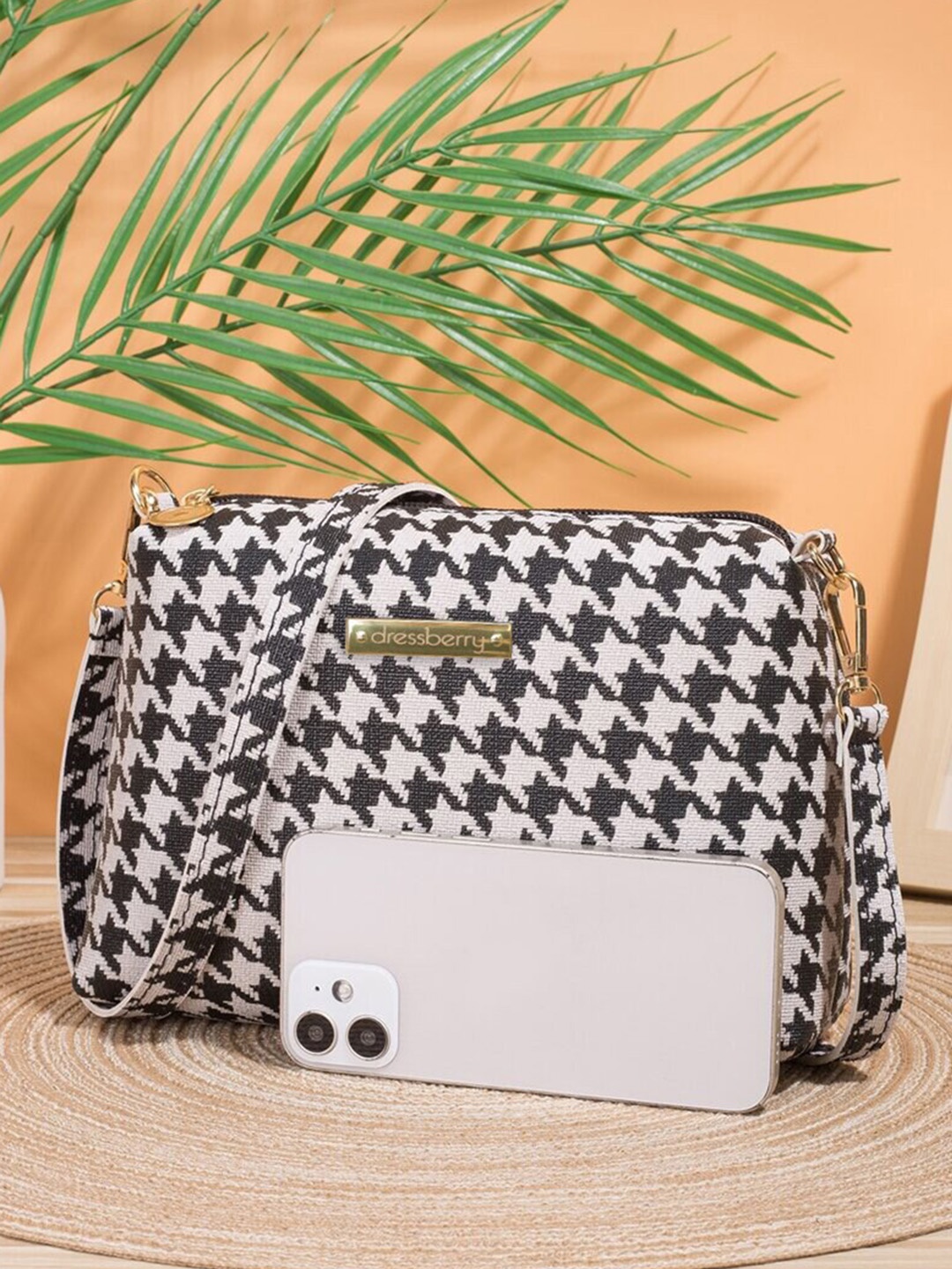 

DressBerry White Woven Design PU Structured Sling Bag