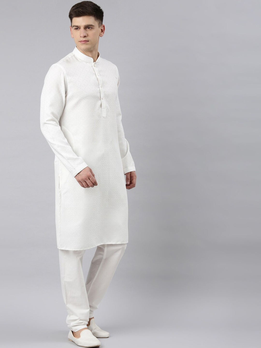 

TheEthnic.Co Self Design Pure Cotton Kurta with Churidar, White