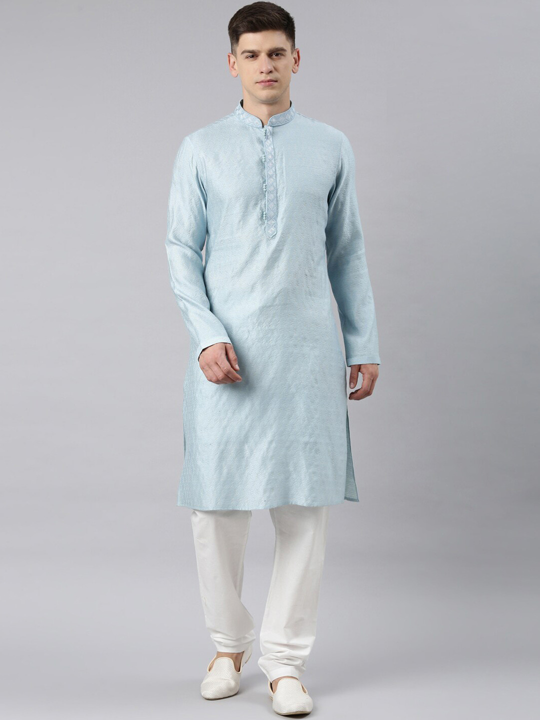 

TheEthnic.Co Woven Design Regular Kurta With Churidar, Blue