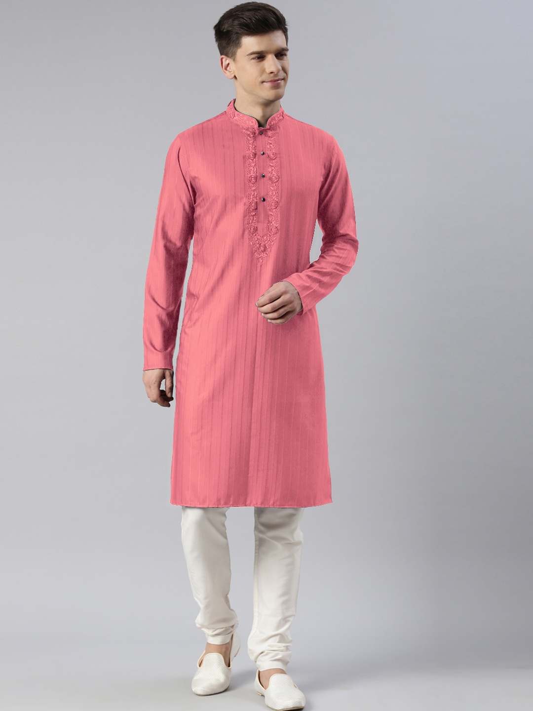 

TheEthnic.Co Woven Design Regular Pure Cotton Kurta With Churidar, Pink