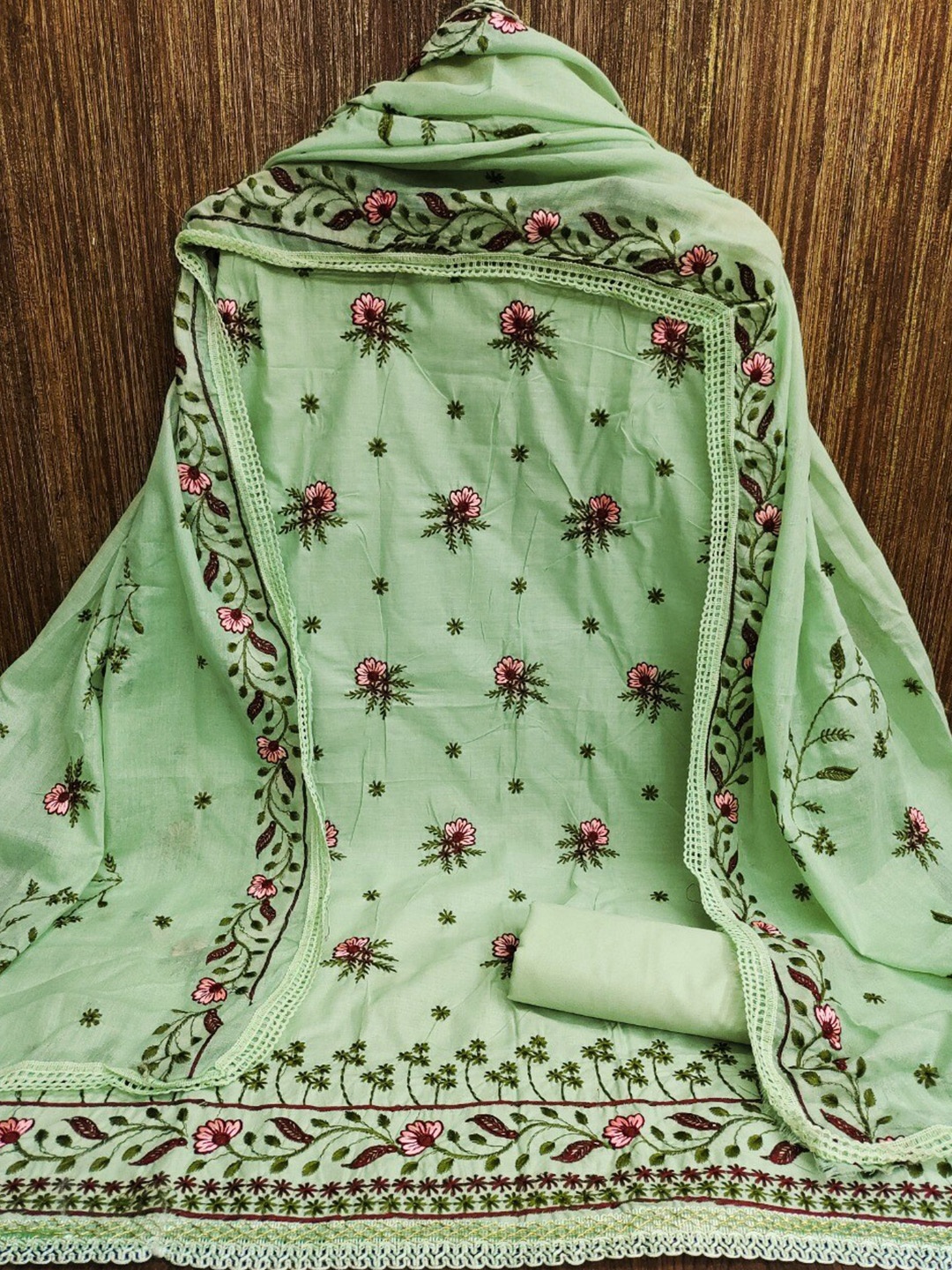 

MORLY Sea Green & Pink Embroidered Unstitched Dress Material
