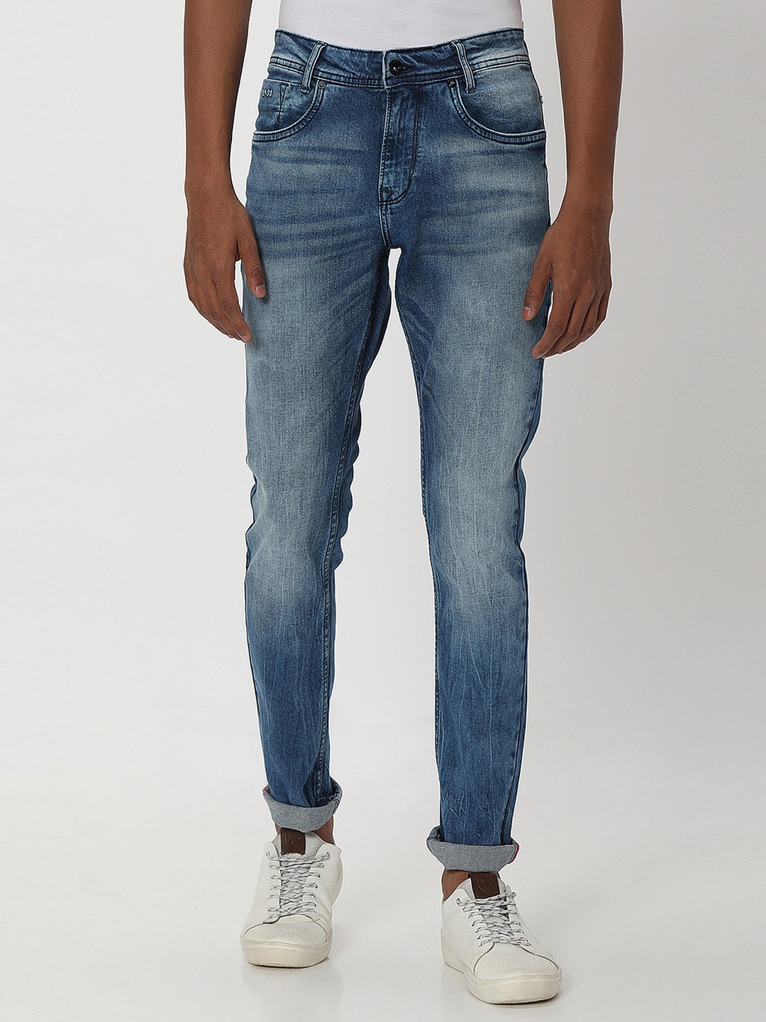 

Mufti Men Blue Skinny Fit Mid-Rise Clean Look Heavy Fade Stretchable Jeans