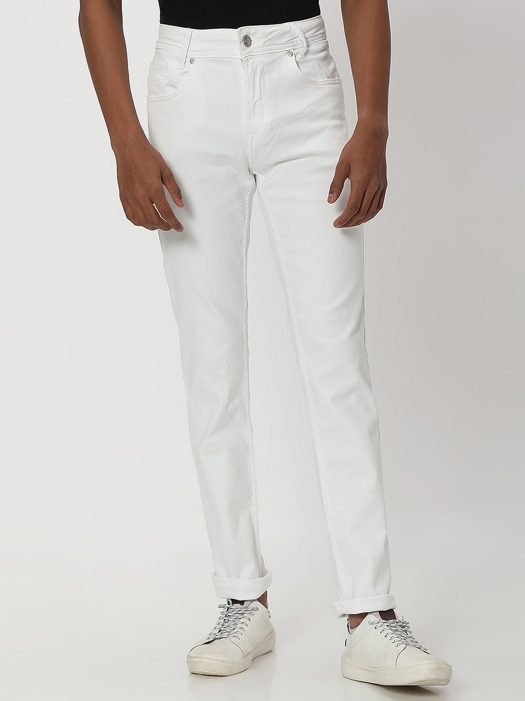 Mufti Men Slim Fit Mid-Rise Stretchable Jeans, White