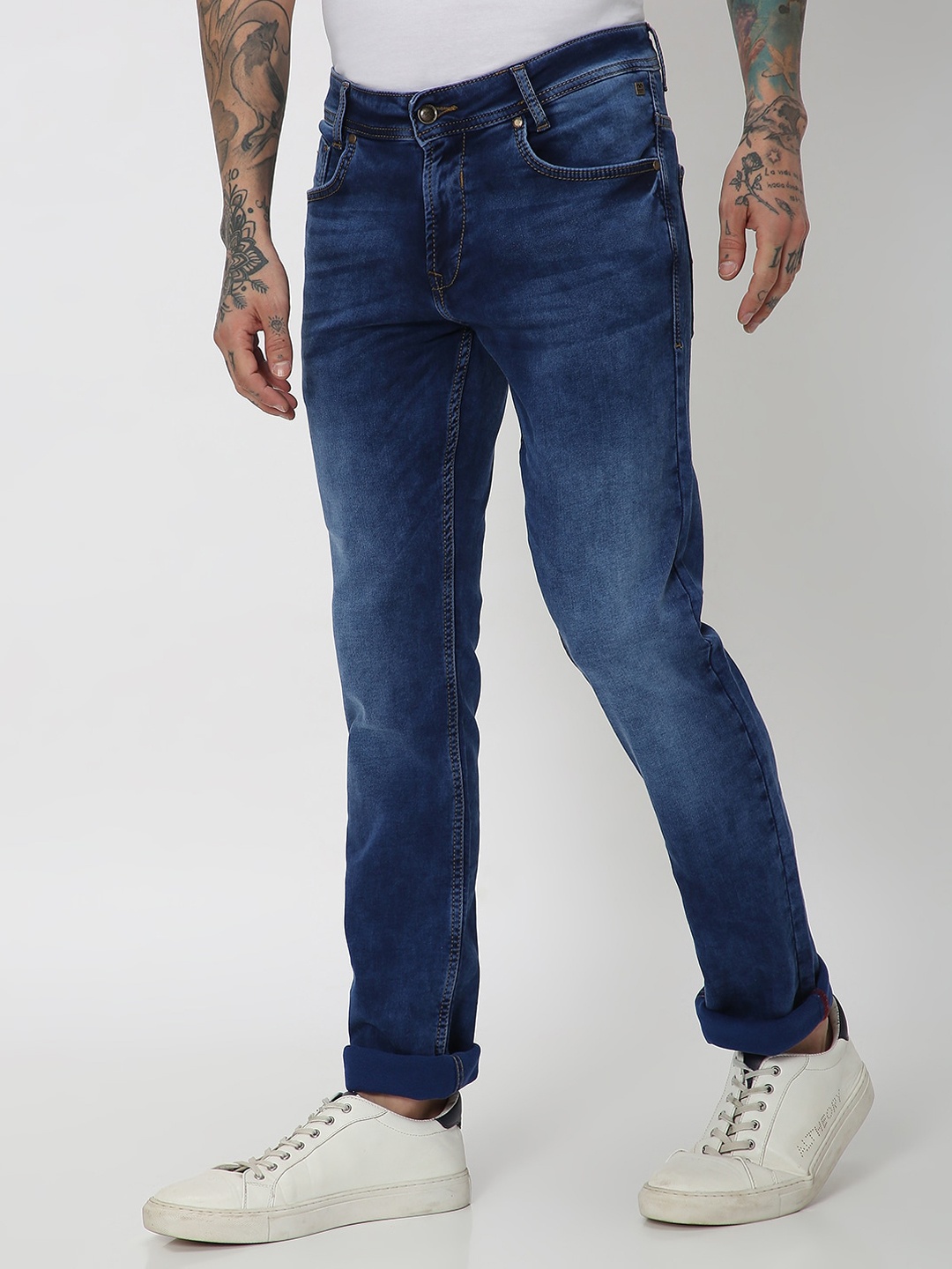 

Mufti Men Mid-Rise Slim Fit Heavy Fade Clean Look Stretchable Jeans, Blue