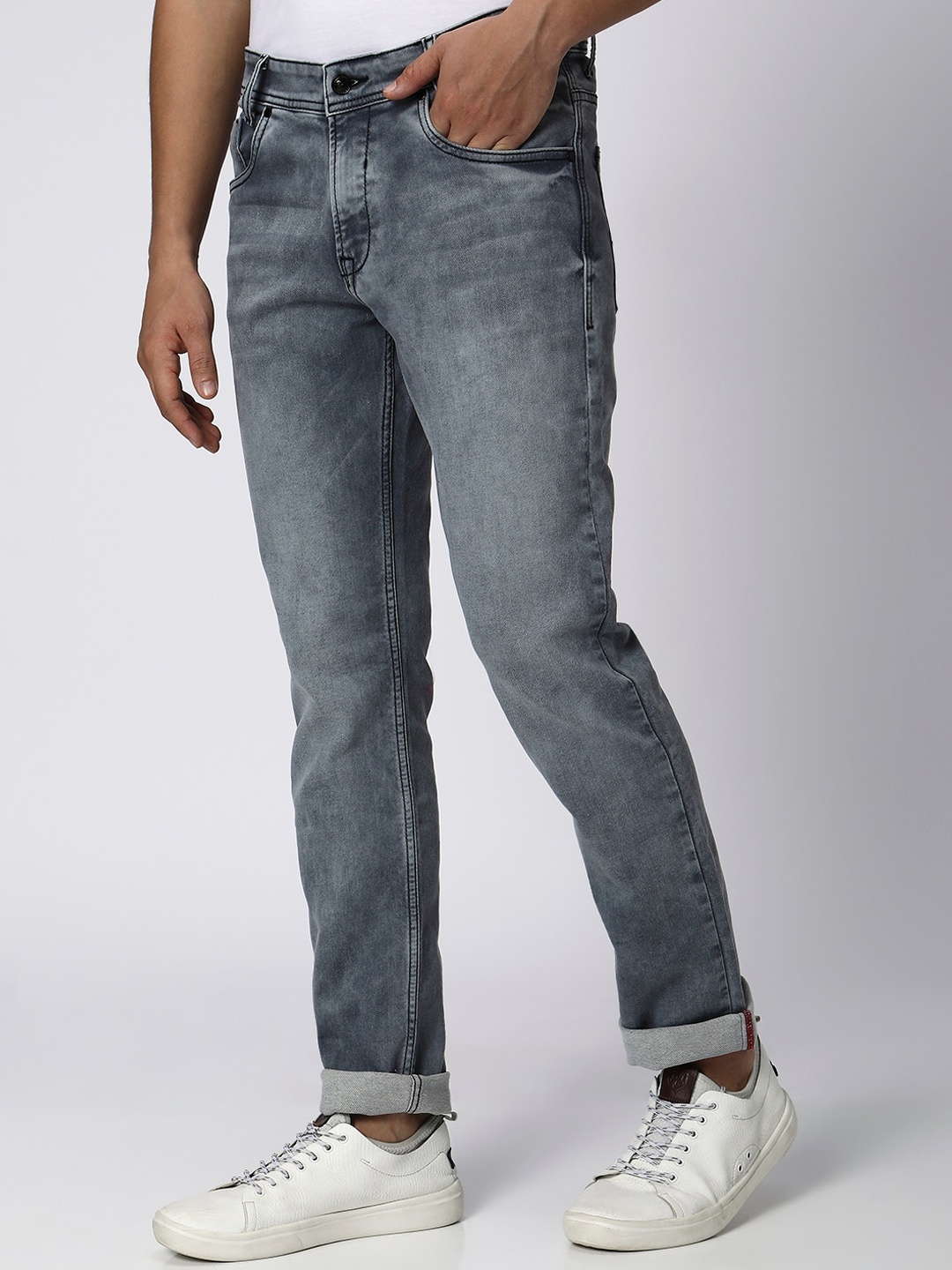 

Mufti Men Straight Fit Heavy Fade Clean Look Whiskers Stretchable Jeans, Grey