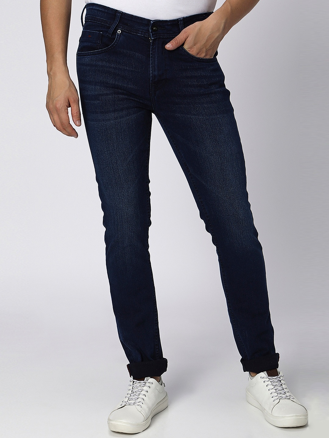 Mufti Men Blue Slim Fit Light Fade Clean Look Stretchable Jeans