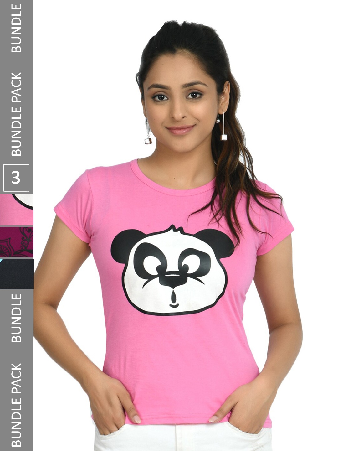 

IndiWeaves Pack Of 3 Printed Pure Cotton T-shirts, Pink