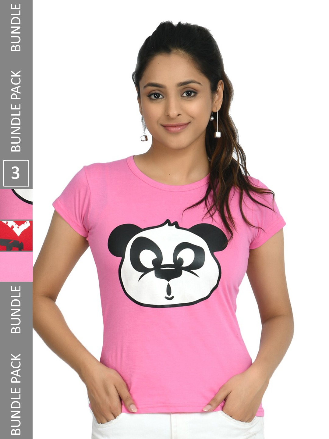 

IndiWeaves Pack Of 2 Conversational Printed Pure Cotton T-shirt, Pink