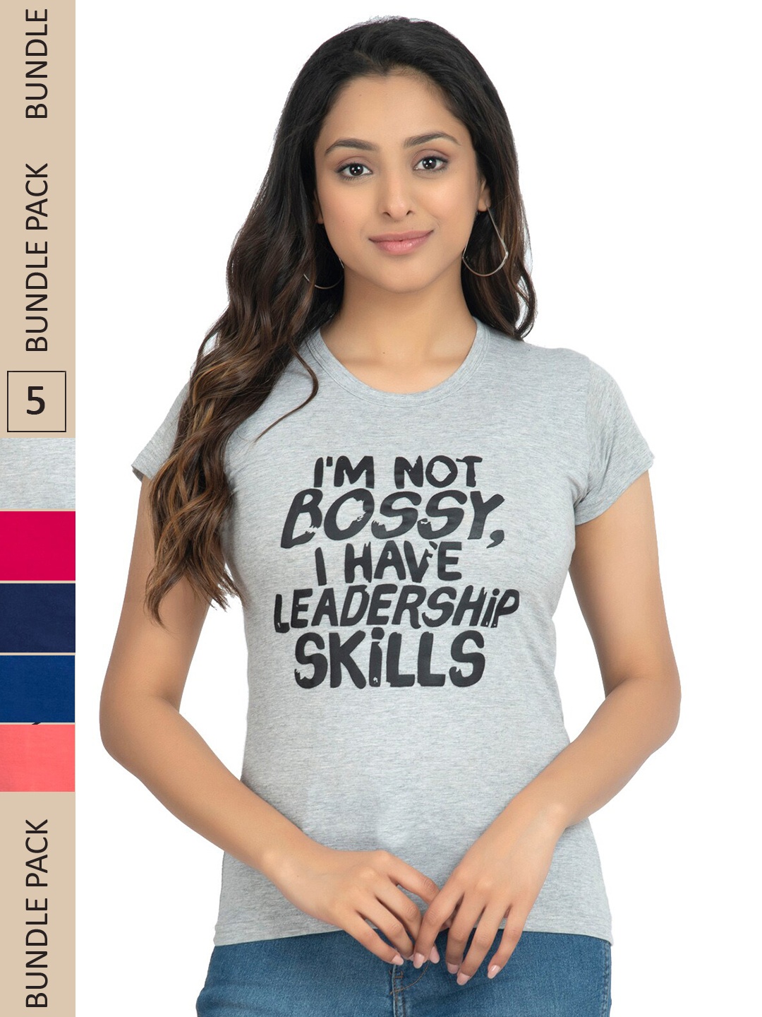 

IndiWeaves Pack Of 5 Printed Pure Cotton T-shirts, Grey