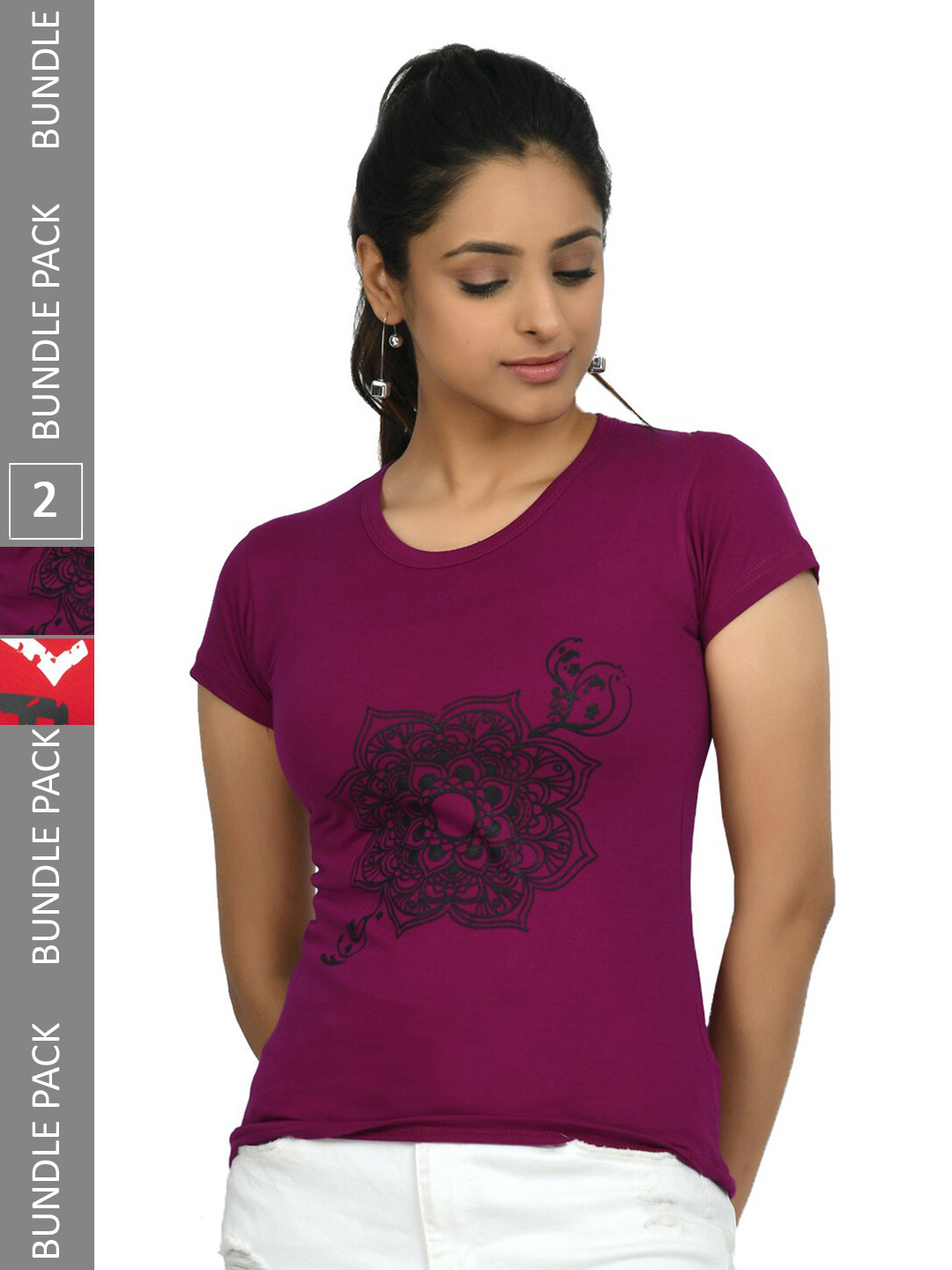 

IndiWeaves Pack Of 2 Conversational Printed Pure Cotton T-shirt, Burgundy