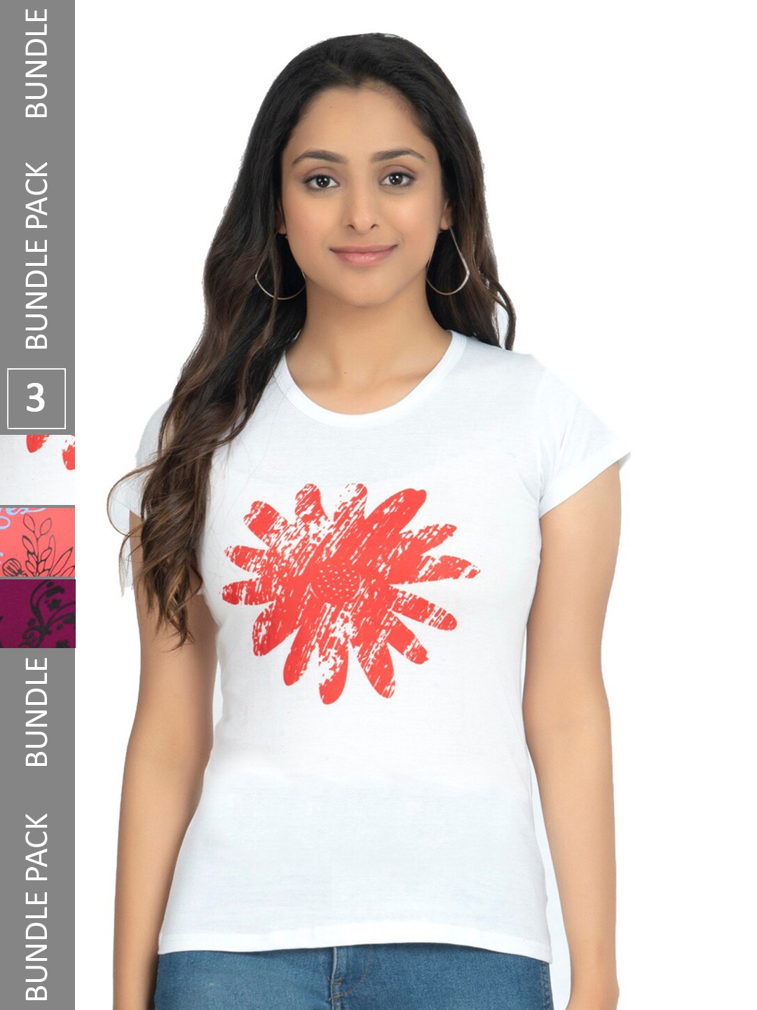 

IndiWeaves Pack Of 3 Printed Cotton T-shirt, White