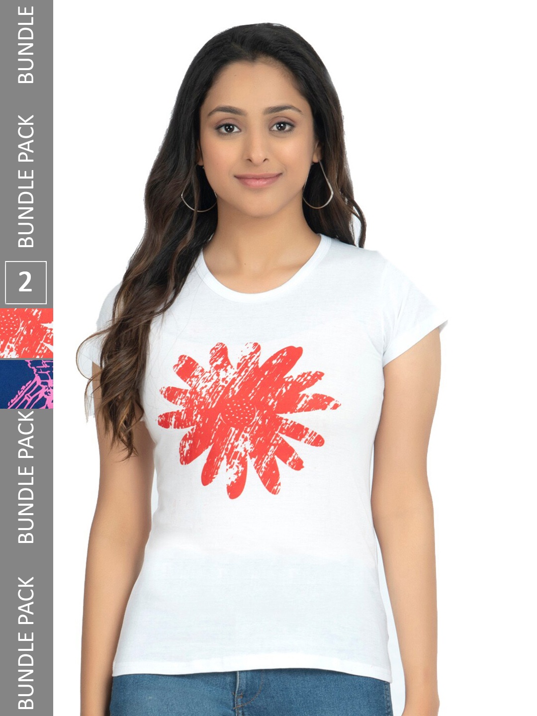 

IndiWeaves Pack Of 2 Printed Pure Cotton T-shirt, White