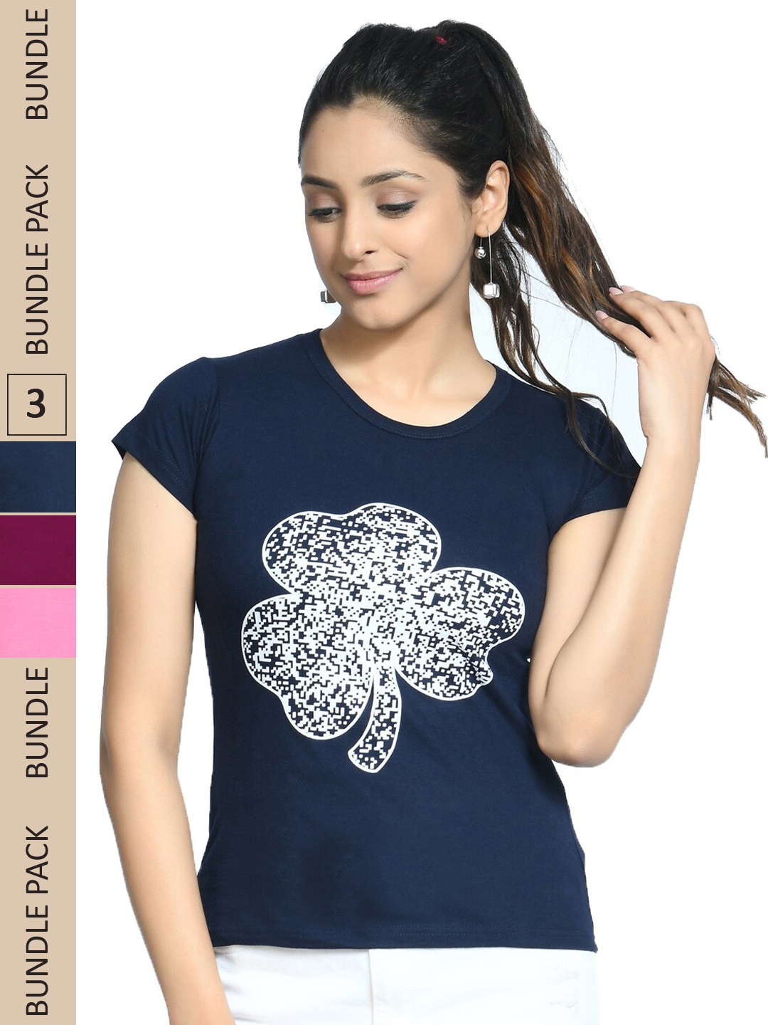 

IndiWeaves Pack Of 3 Printed Pure Cotton T-shirt, Navy blue