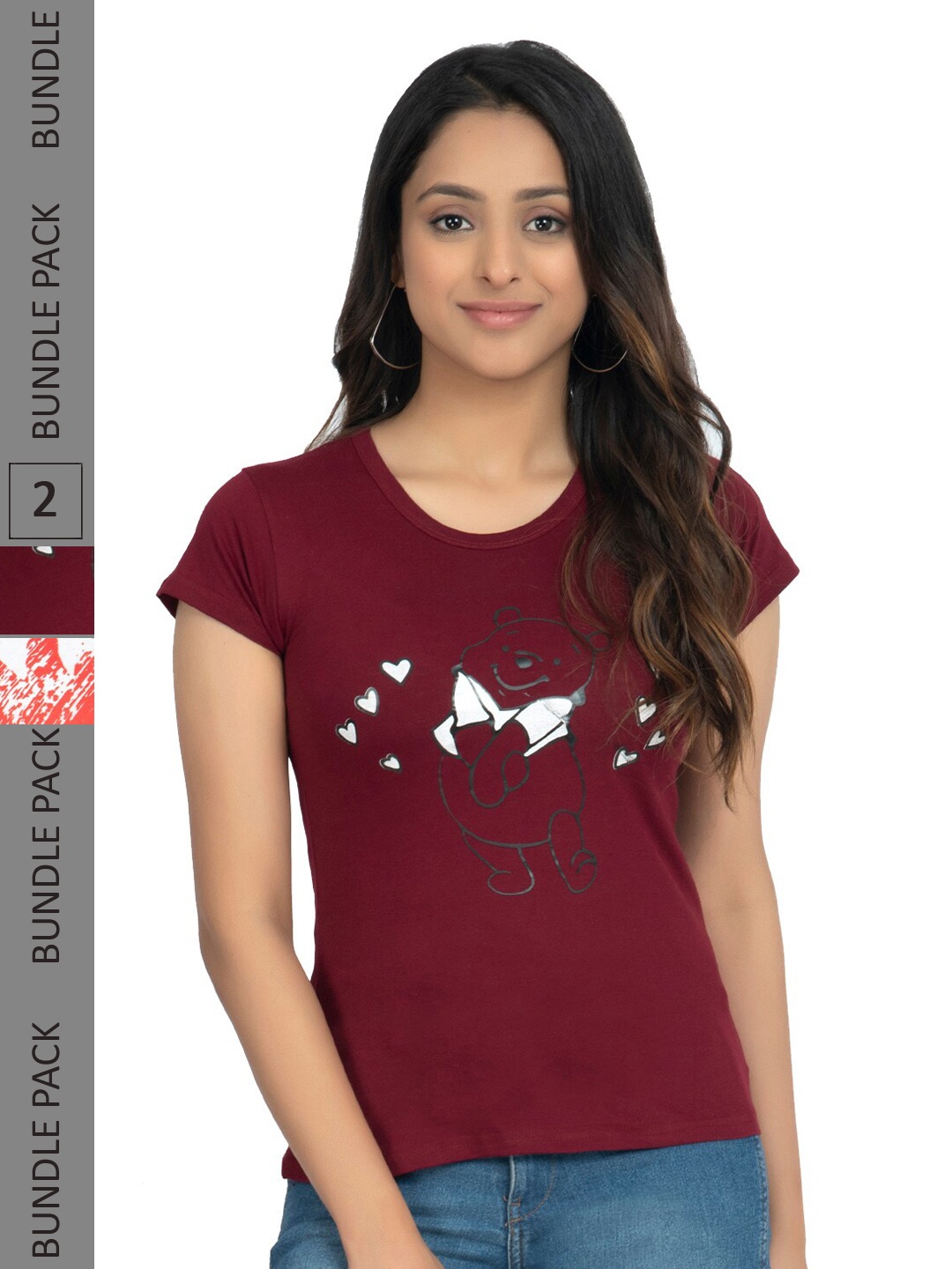 

IndiWeaves Pack Of 2 Printed Pure Cotton T-shirts, Maroon