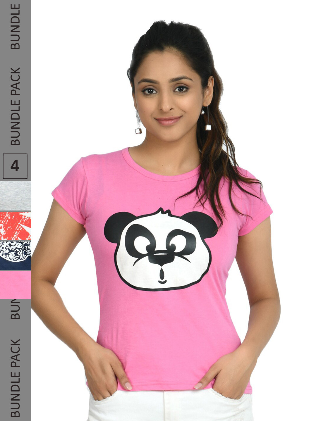 

IndiWeaves Pack Of 4 Printed Pure Cotton T-shirt, Pink