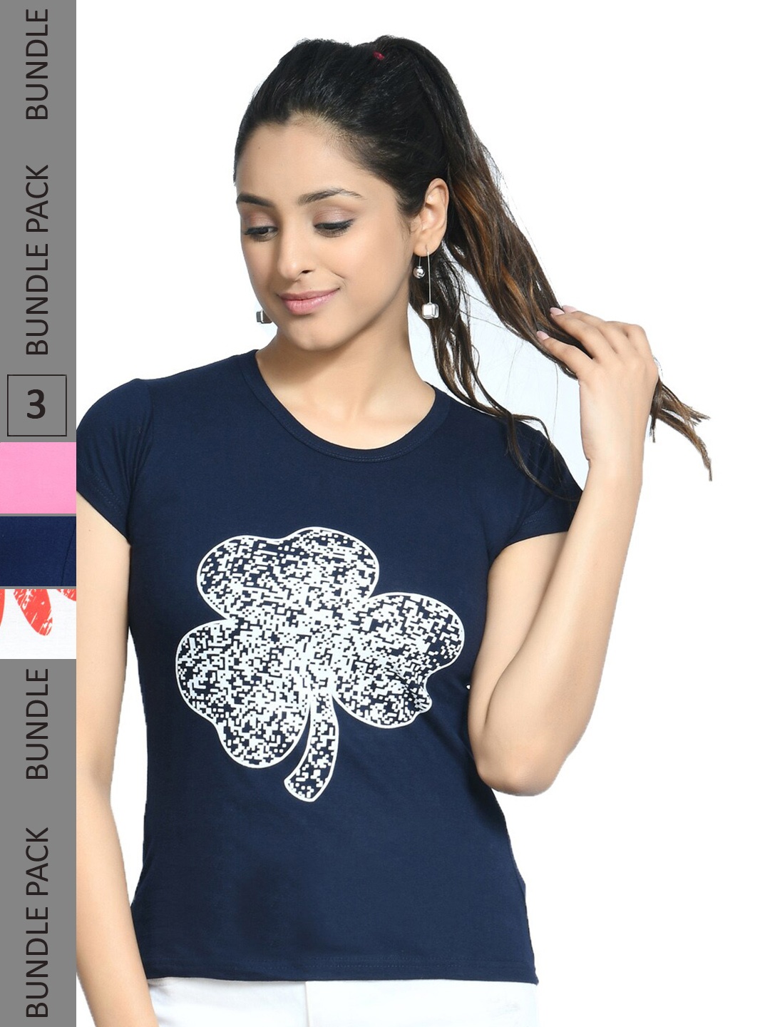 

IndiWeaves Pack of 3 Printed Pure Cotton T-shirts, Blue
