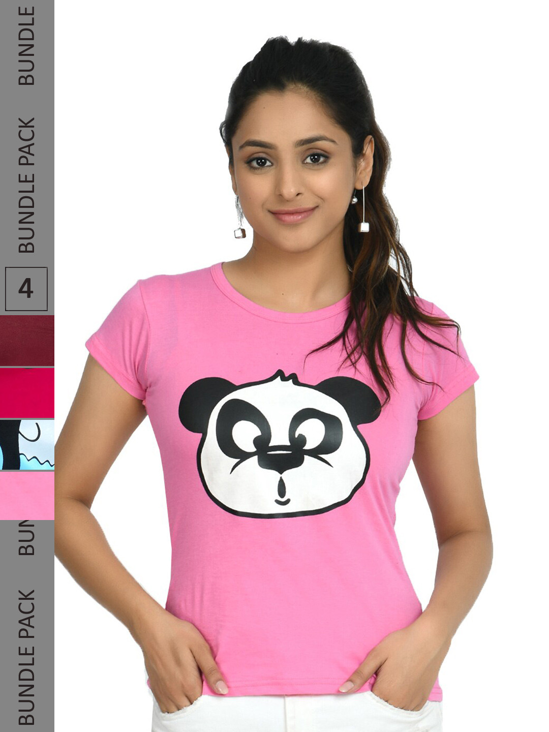 

IndiWeaves Pack Of 4 Printed Pure Cotton T-shirt, Pink
