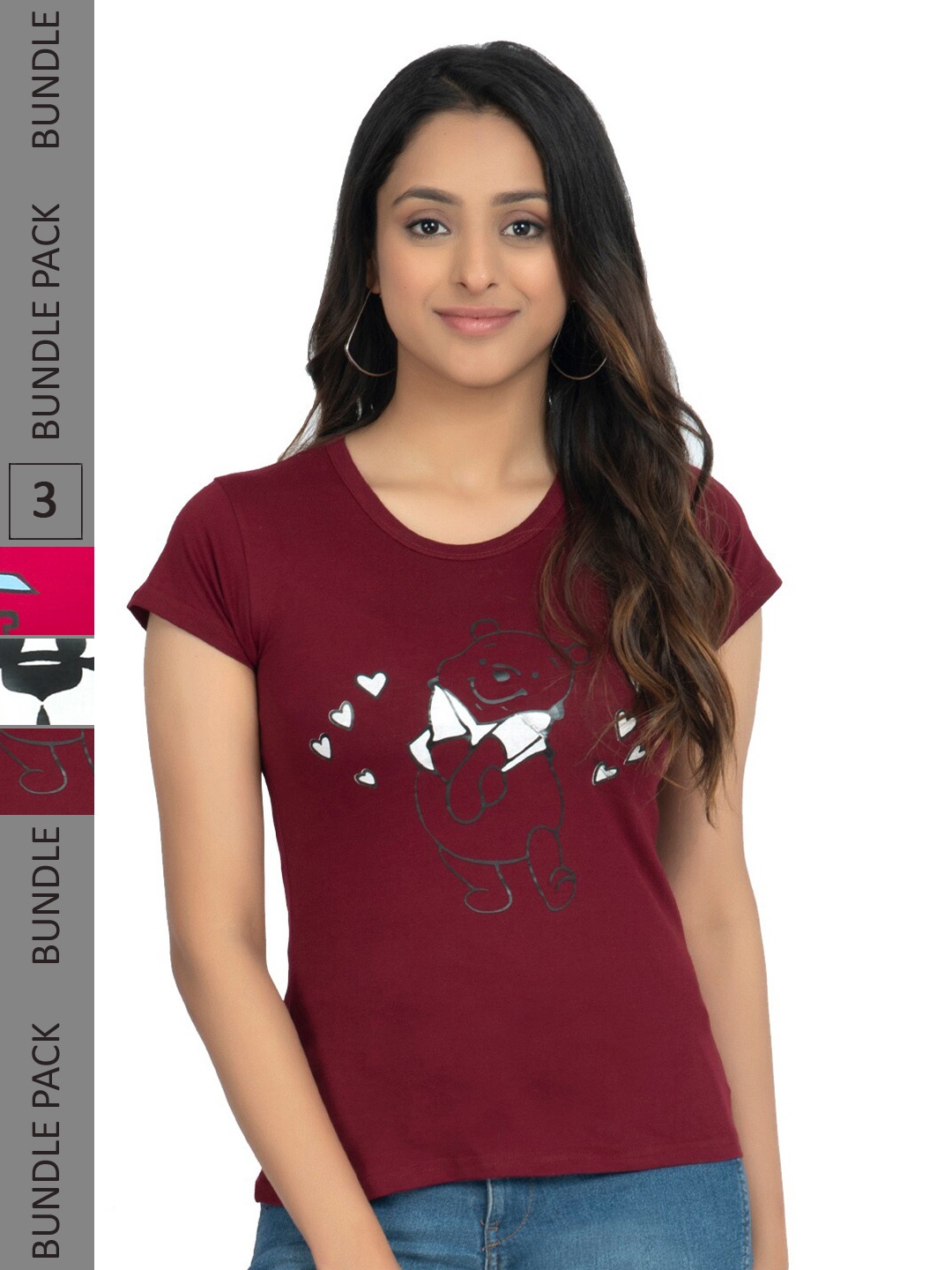 

IndiWeaves Pack of 3 Printed Pure Cotton T-shirts, Maroon