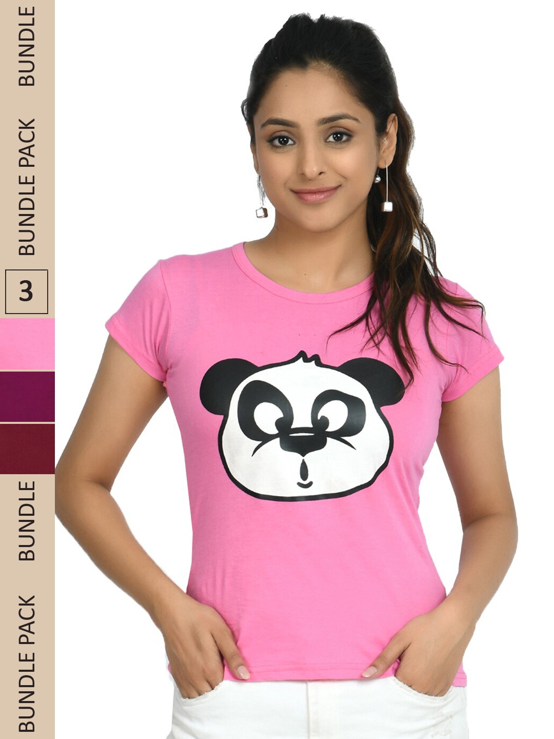 

IndiWeaves Pack Of 3 Printed Cotton T-shirt, Pink