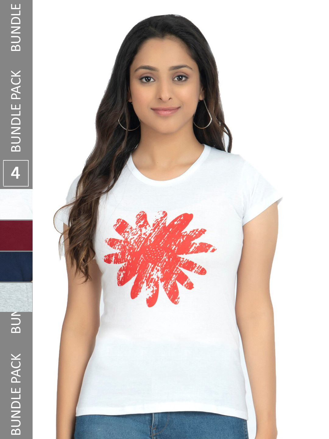 

IndiWeaves Pack Of 4 Printed Pure Cotton T-shirts, White