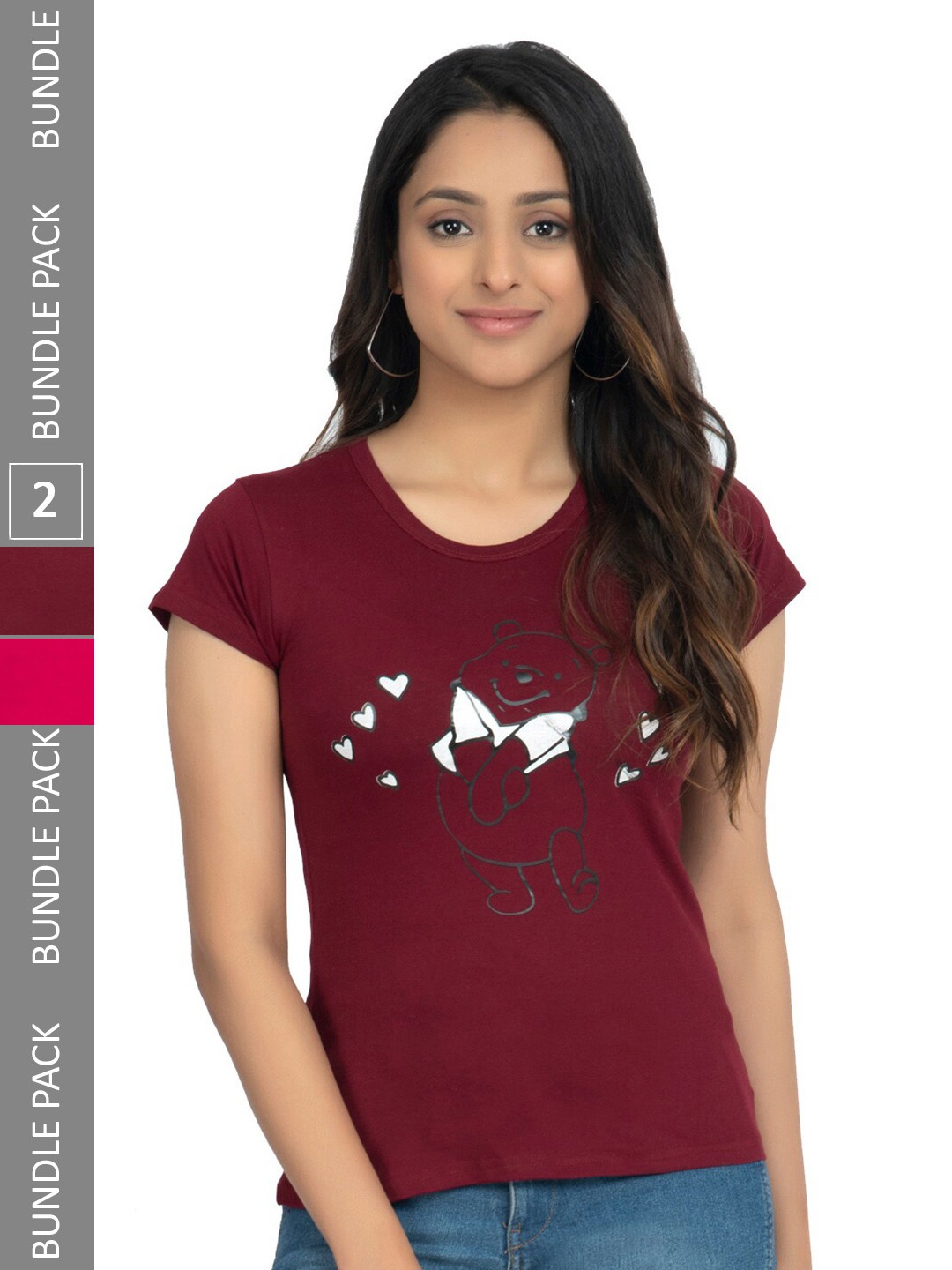 

IndiWeaves Pack Of 2 Graphic Printed Pure Cotton T-shirt, Maroon