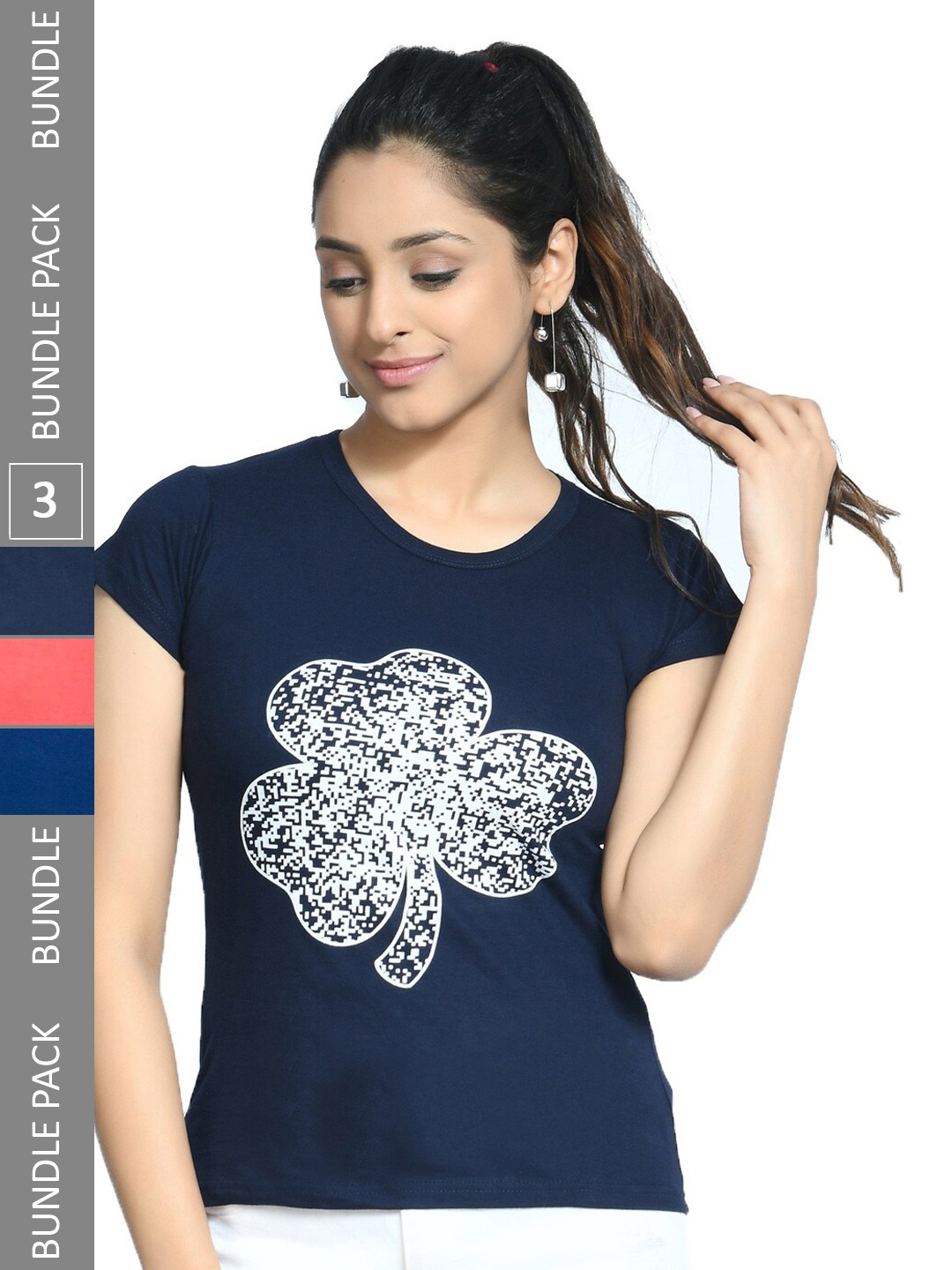 

IndiWeaves Pack Of 3 Printed Pure Cotton T-shirt, Navy blue