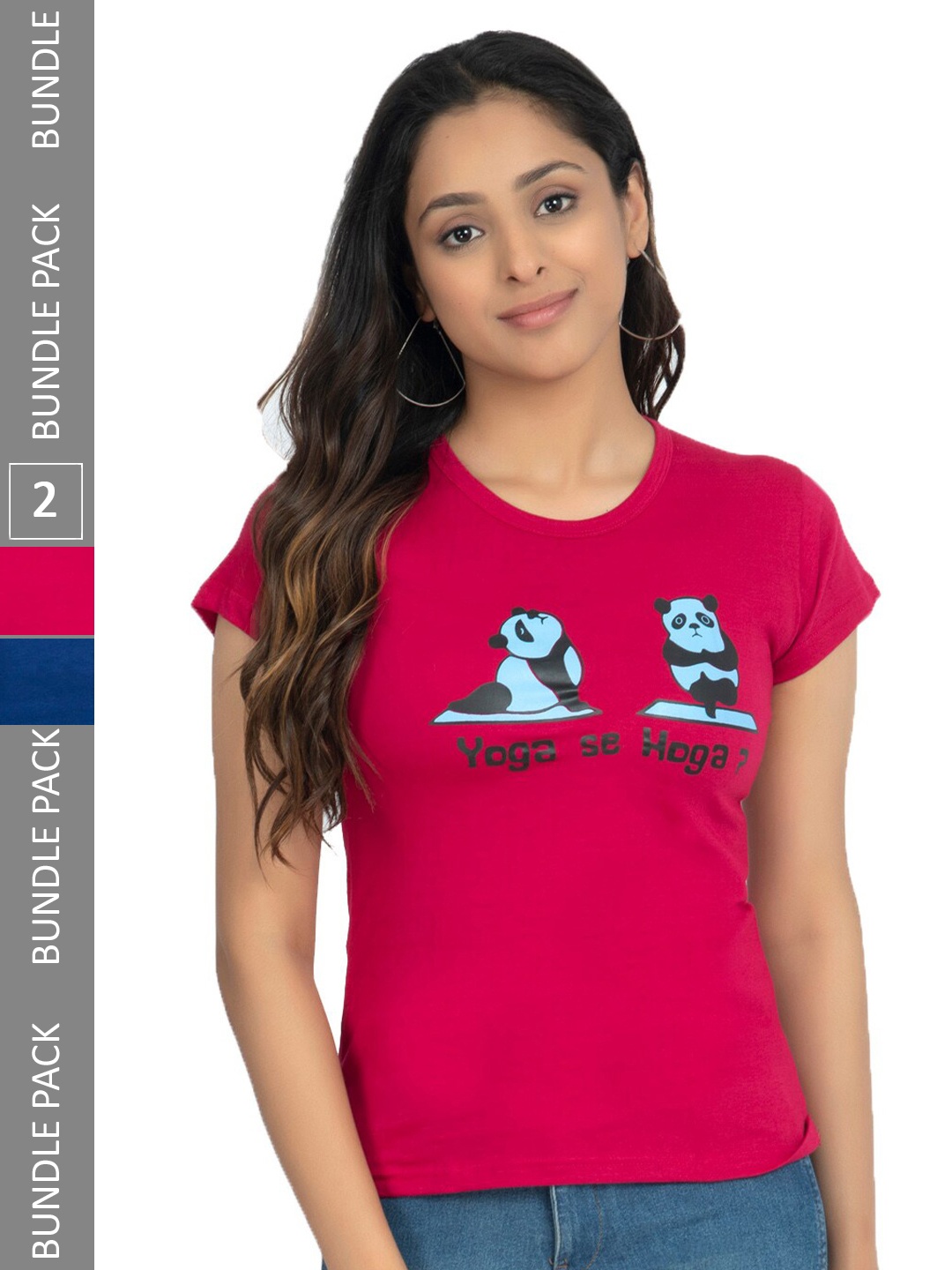 

IndiWeaves Pack Of 2 Printed Pure Cotton T-shirt, Pink