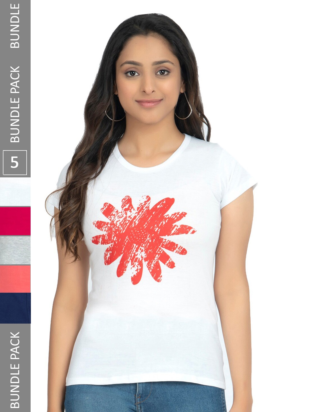 

IndiWeaves Pack of 5 Printed Cotton T-Shirt, Multi