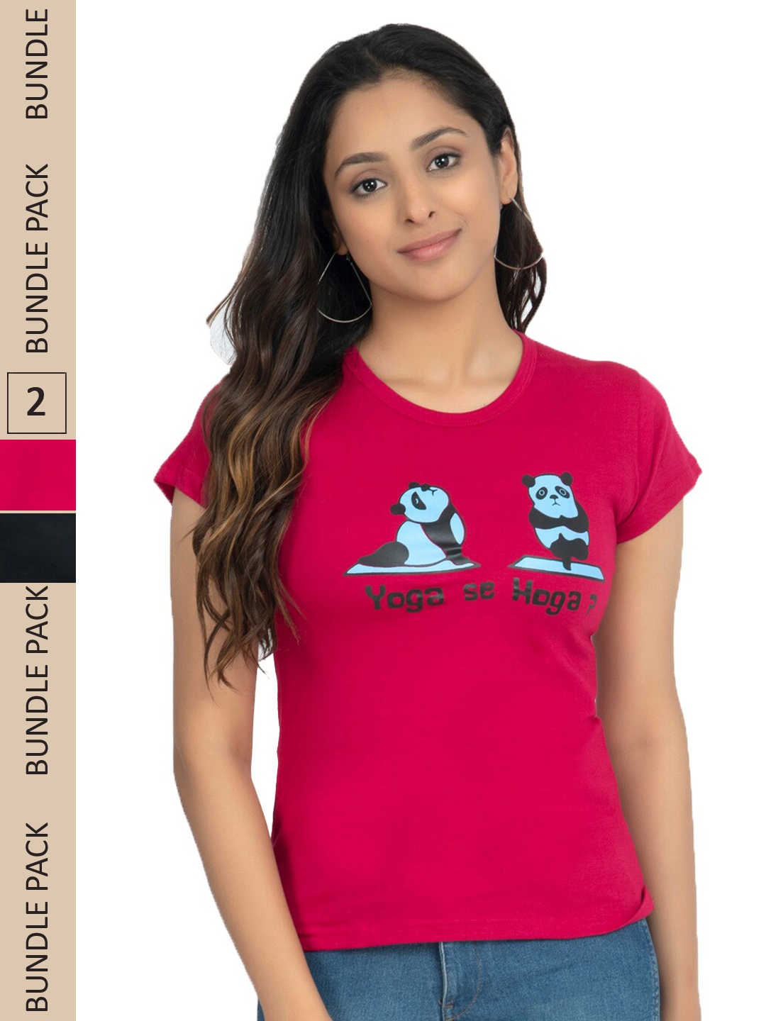 

IndiWeaves Pack Of 2 Graphic Printed Cotton T-shirt, Pink