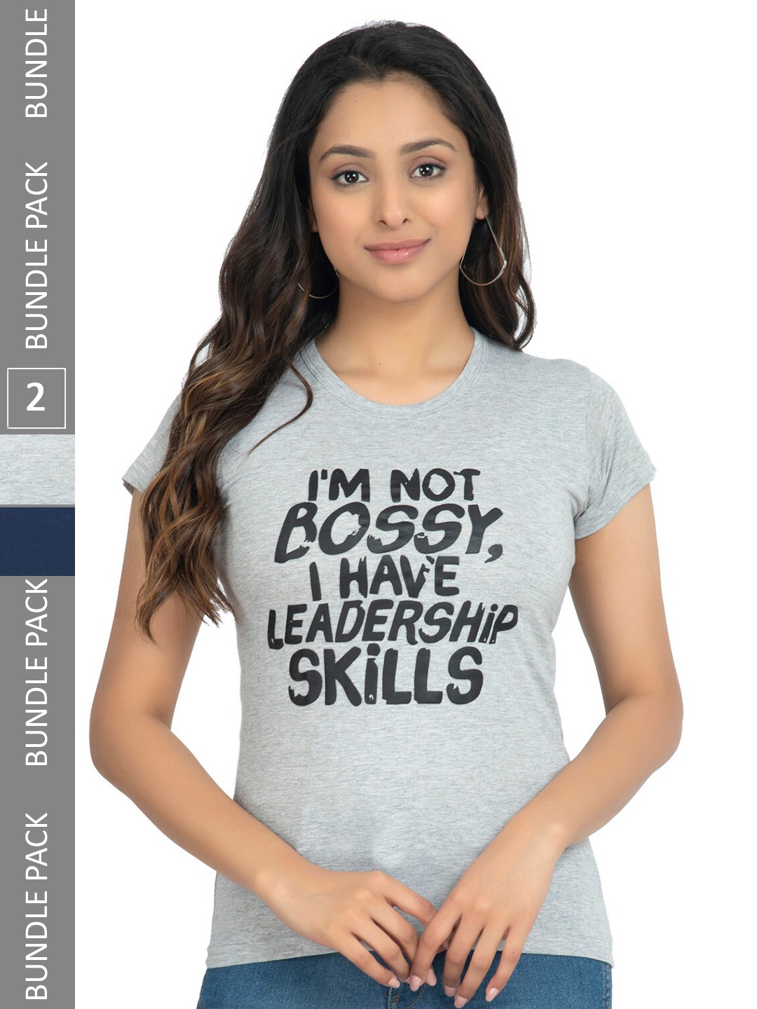 

IndiWeaves Pack Of 2 Typography Printed Pure Cotton T-shirt, Grey