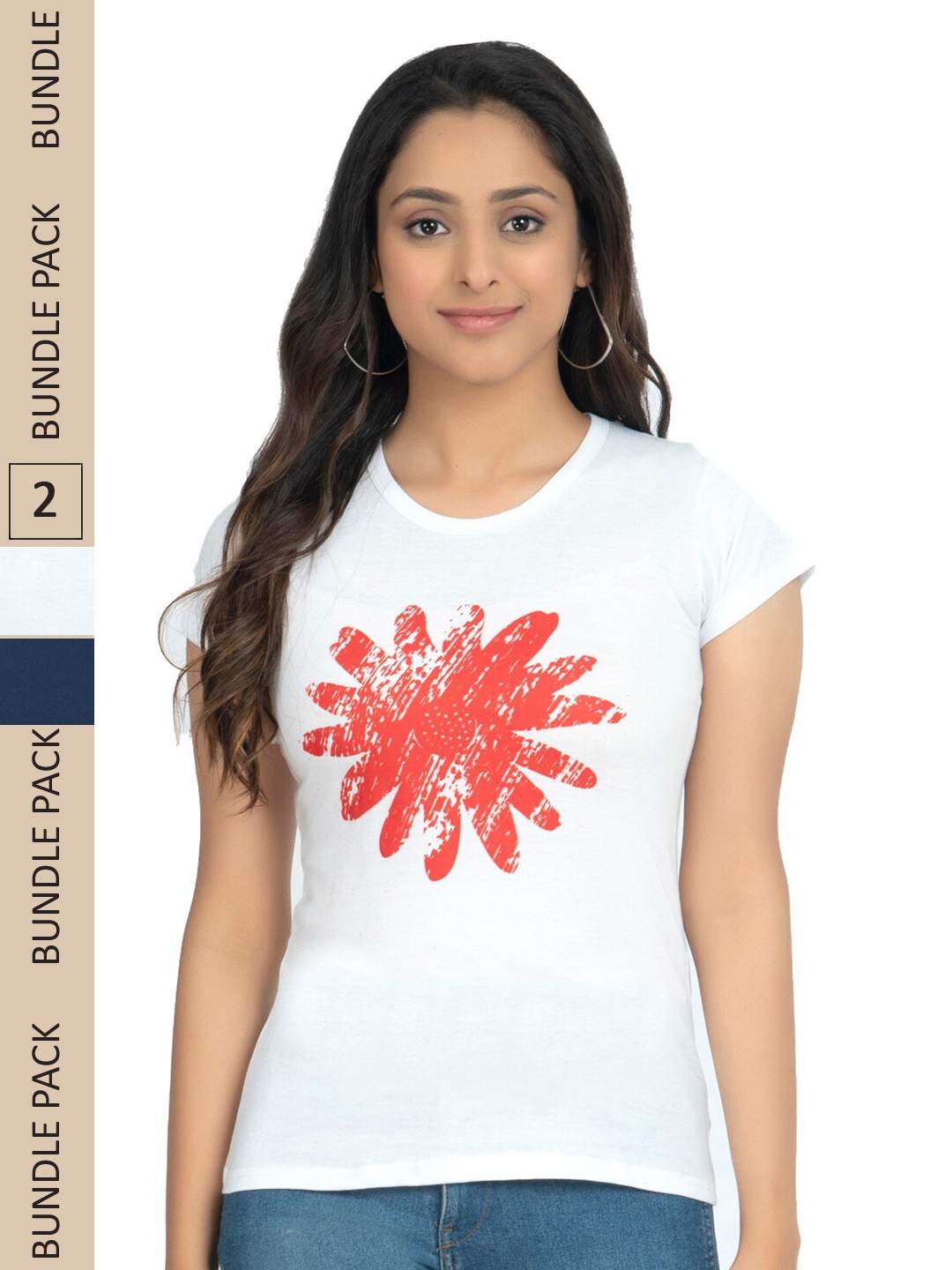

IndiWeaves Pack Of 3 Floral Printed Cotton T-shirt, White