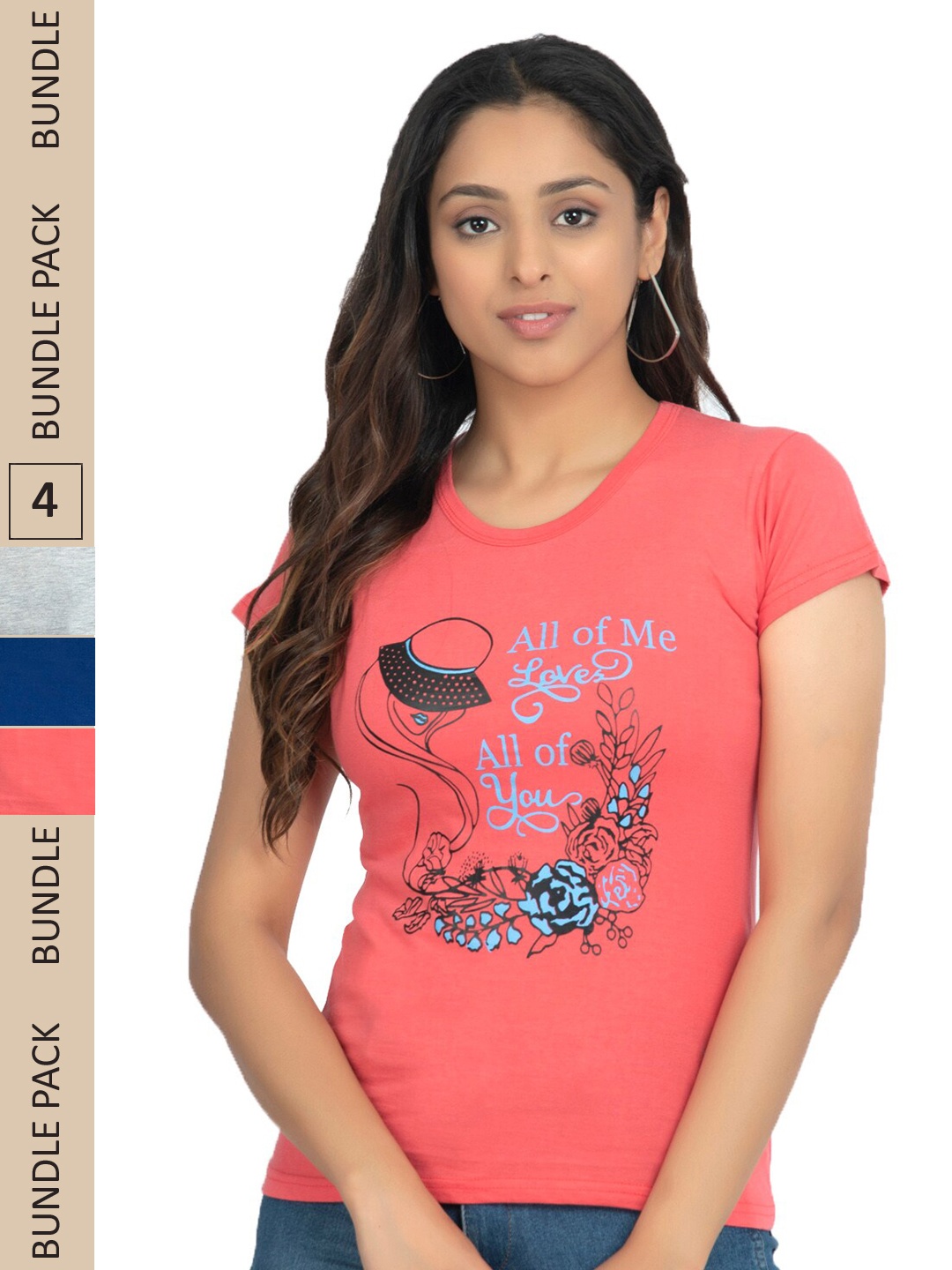 

IndiWeaves Pack Of 4 Typography Printed Pure Cotton T-shirt, Peach