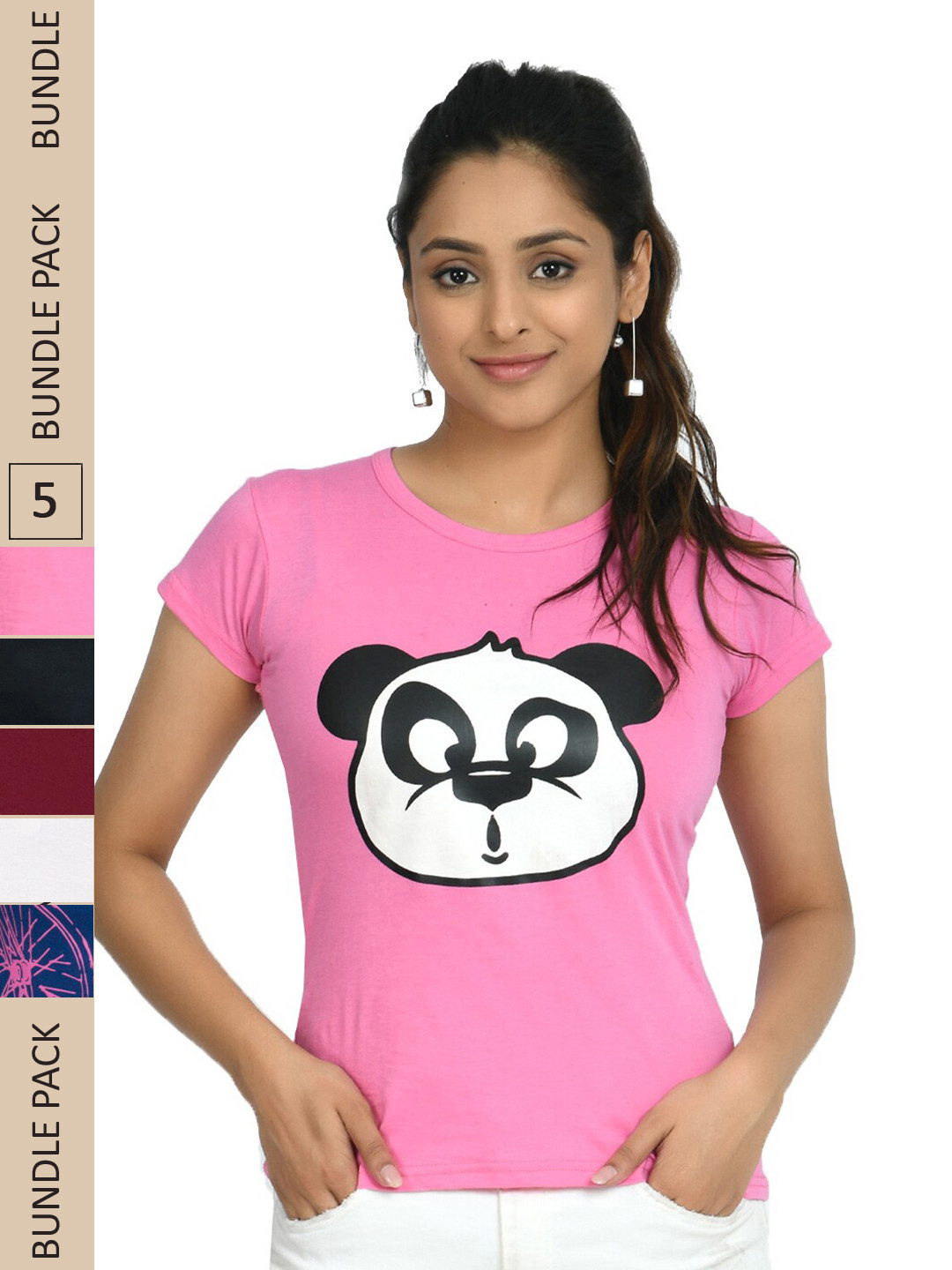 

IndiWeaves Pack of 5 Printed Pure Cotton T-shirts, Pink